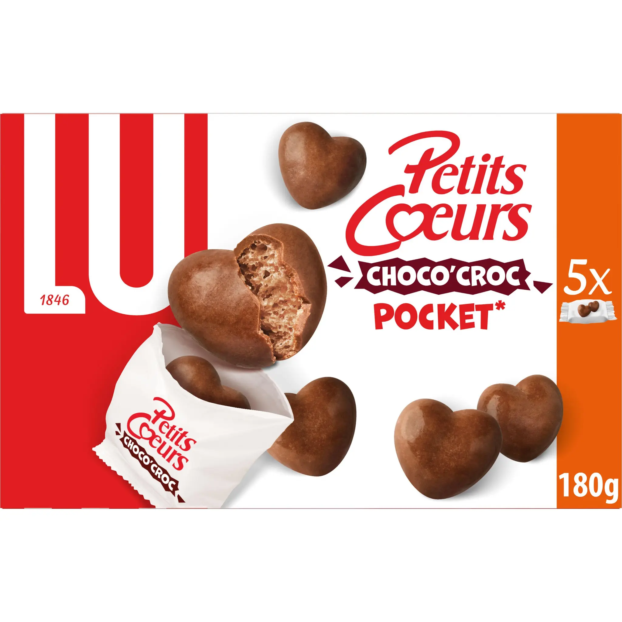 LU Petits cœurs choco'croc pocket biscuits enrobés de chocolat au lait sachets individuels