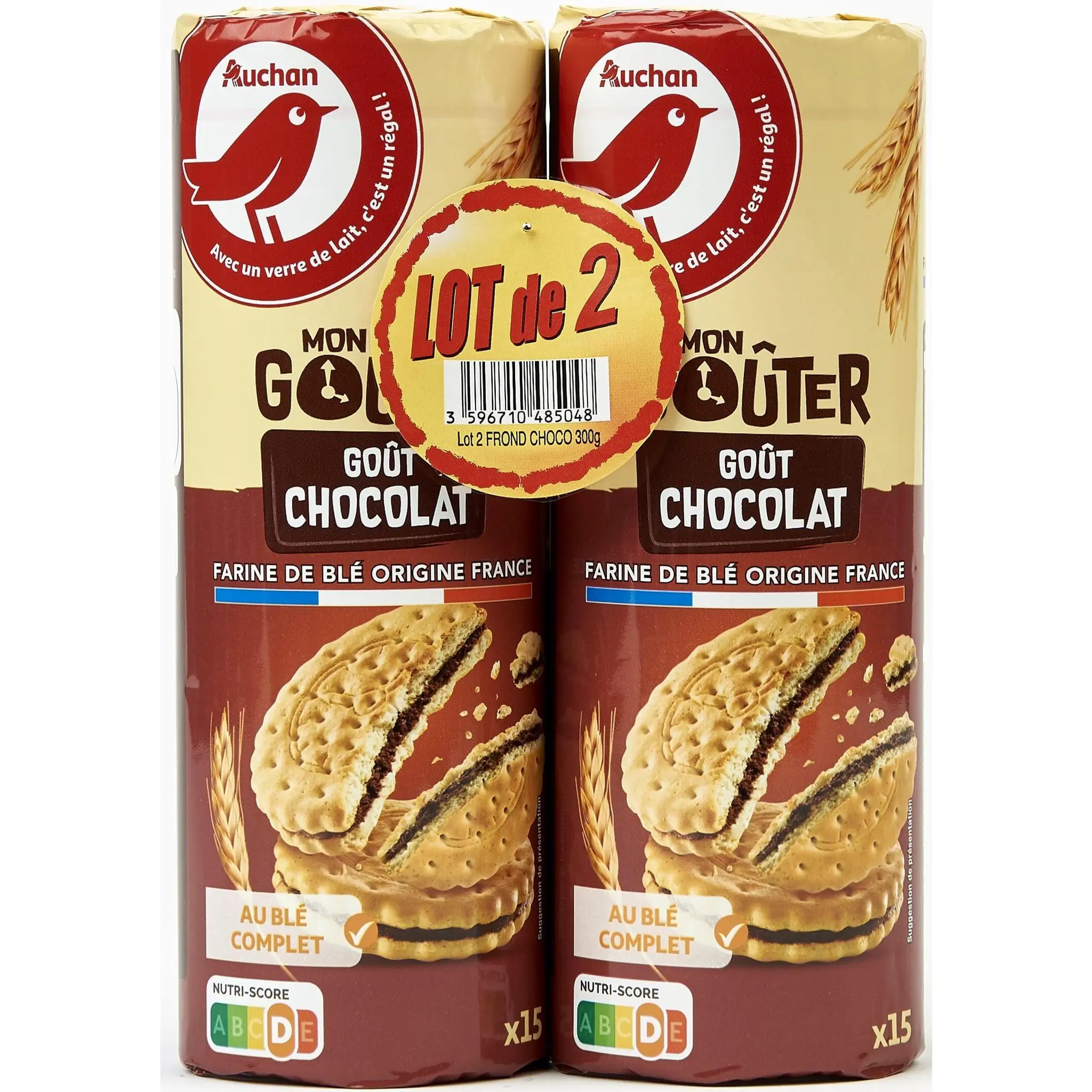 AUCHAN Mon gouter Biscuits fourrés au chocolat
