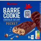 AUCHAN Barre cookie biscuits au chocolat au lait sachets individuels