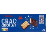 AUCHAN Crac choco biscuits nappés de chocolat au lait sans huile de palme