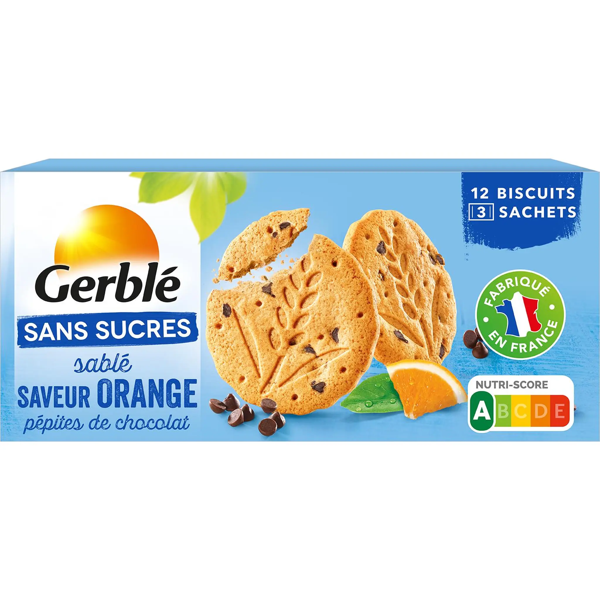 GERBLE Sablé saveur orange pépites de chocolat sans sucres