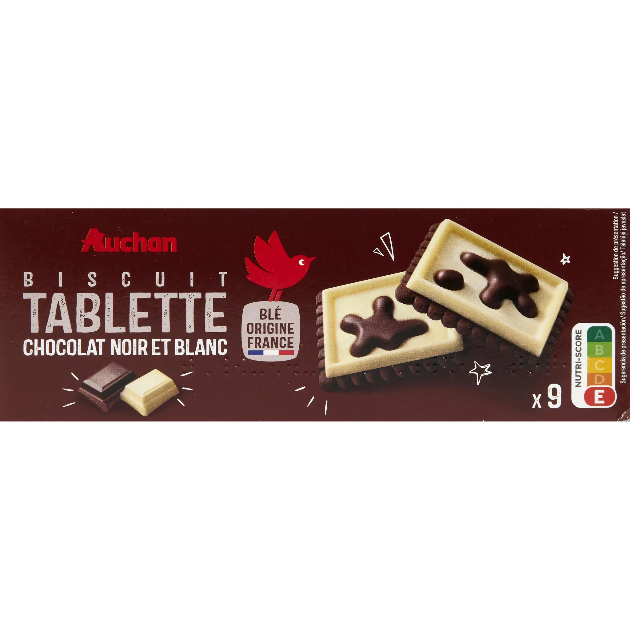 AUCHAN Biscuits cacaoté avec tablette de chocolat blanc et noir