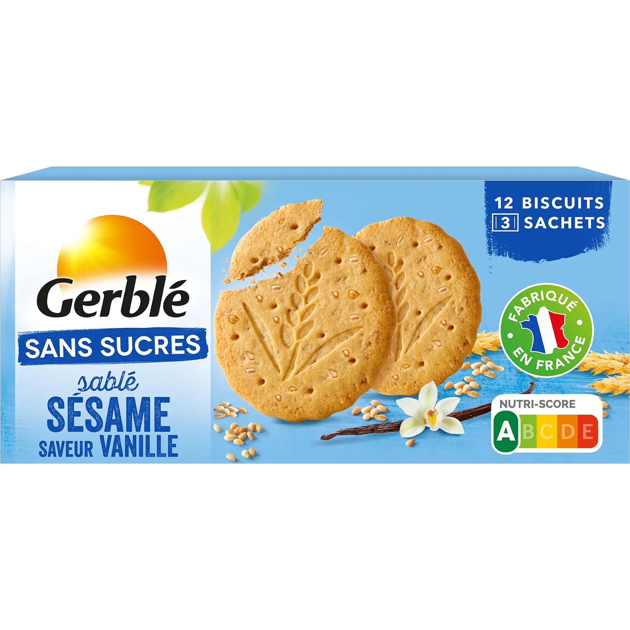 GERBLE Biscuits sésame vanille sans sucres ajoutés sachets fraîcheur