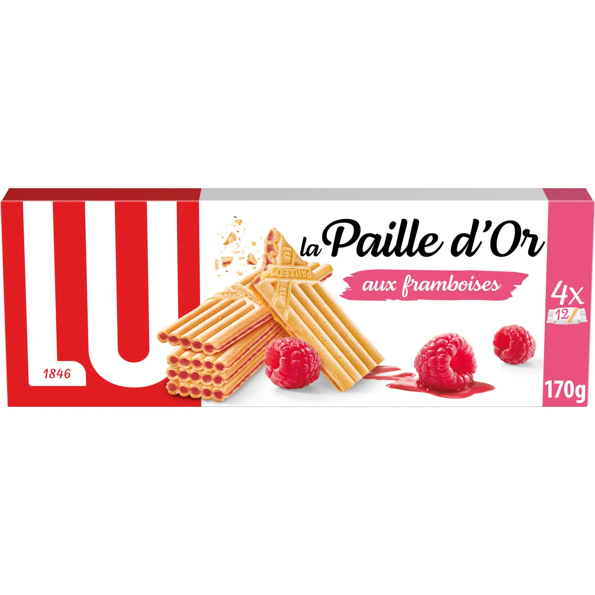 PAILLE D'OR Biscuits gaufrettes fourrées aux framboises