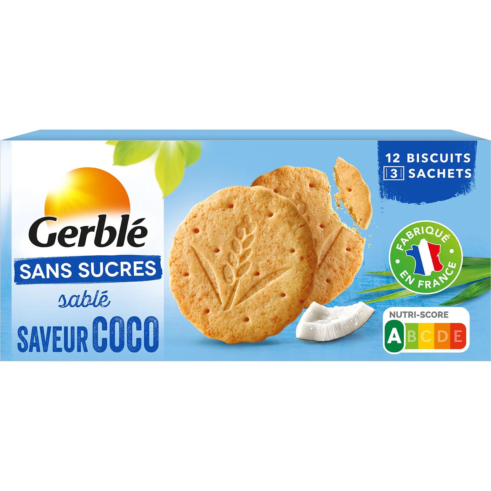 GERBLE Biscuits saveur coco sans sucres ajoutés sachets fraîcheur