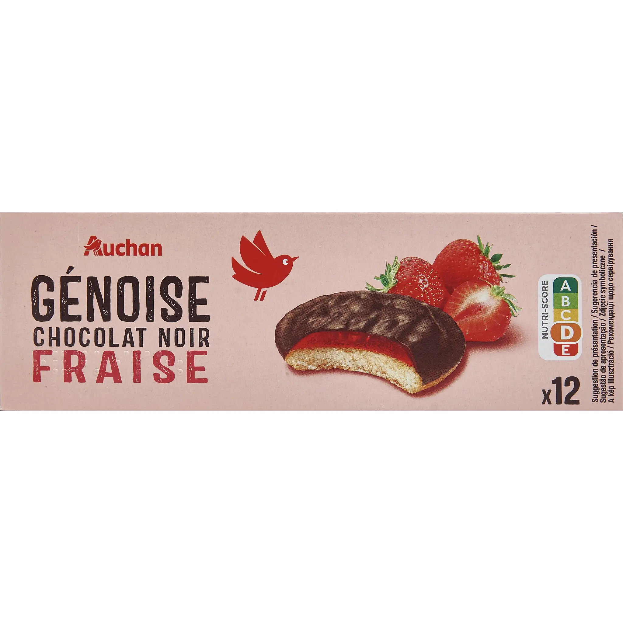 AUCHAN Génoises nappées de chocolat noir saveur fraise