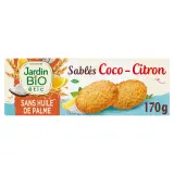 JARDIN BIO ETIC Biscuits sablés gourmands coco citron sans huile de palme, sachets fraîcheur