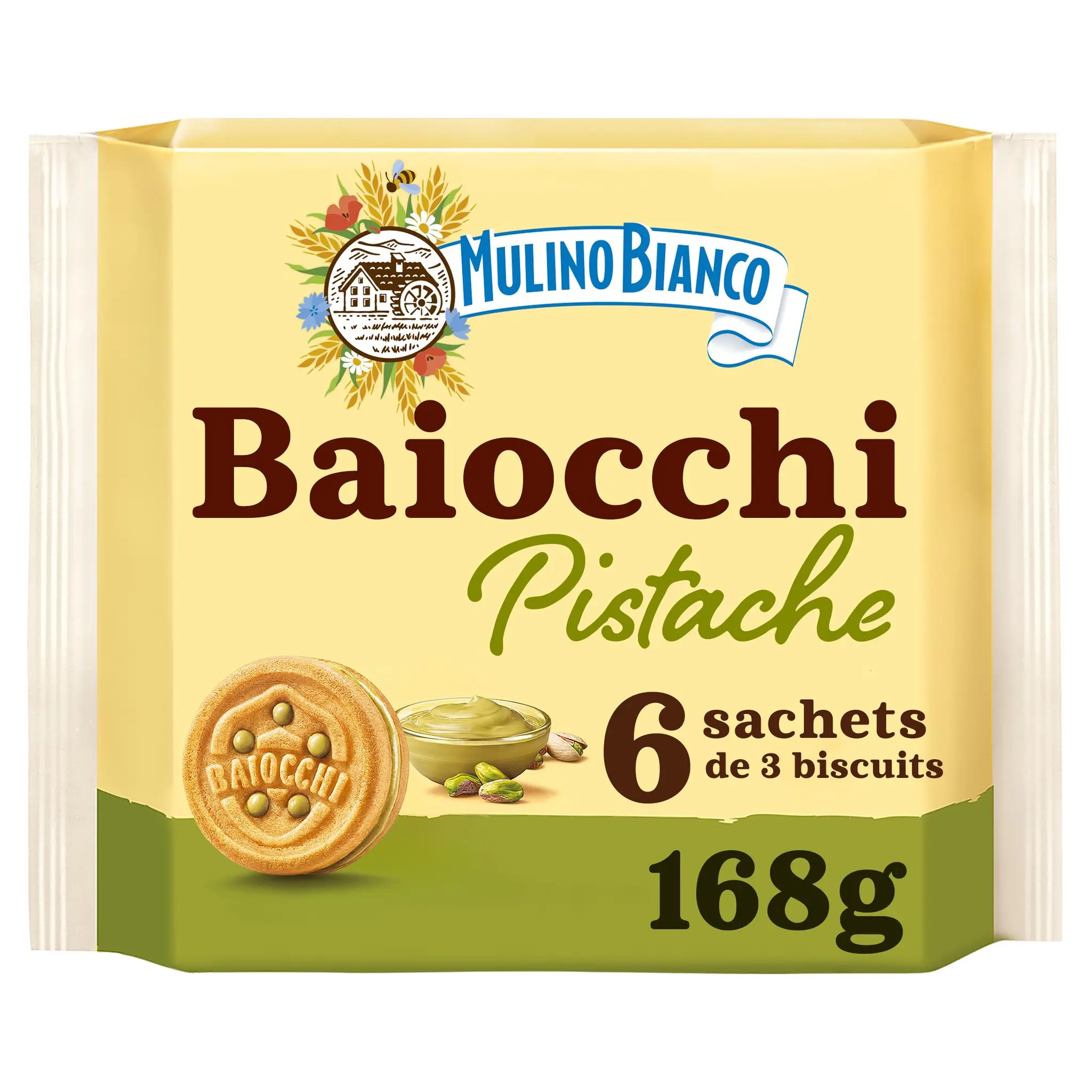 MULINO BIANCO Biscuits baiocchi fourrés à la crème de pistache