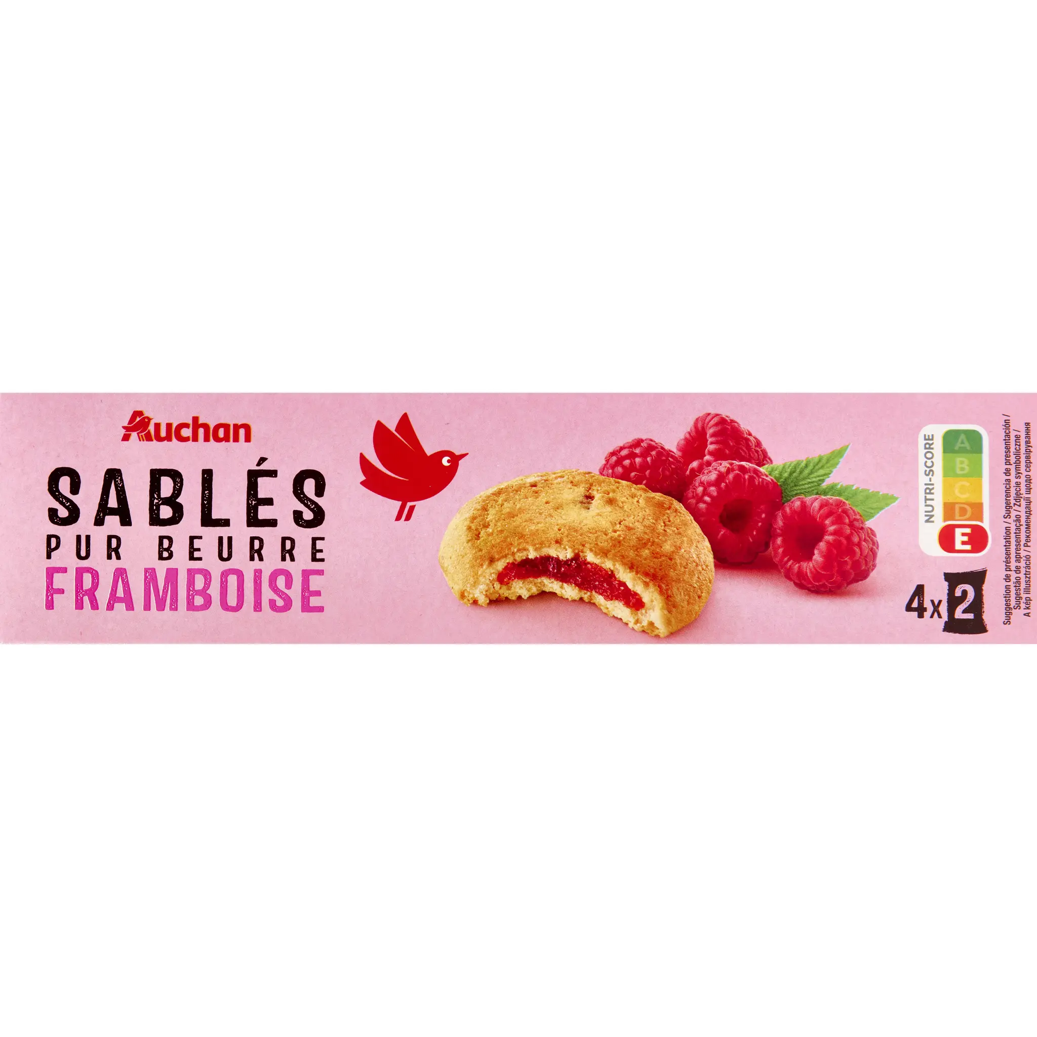 AUCHAN Biscuits sablés fourrés à la framboise sachets fraîcheur