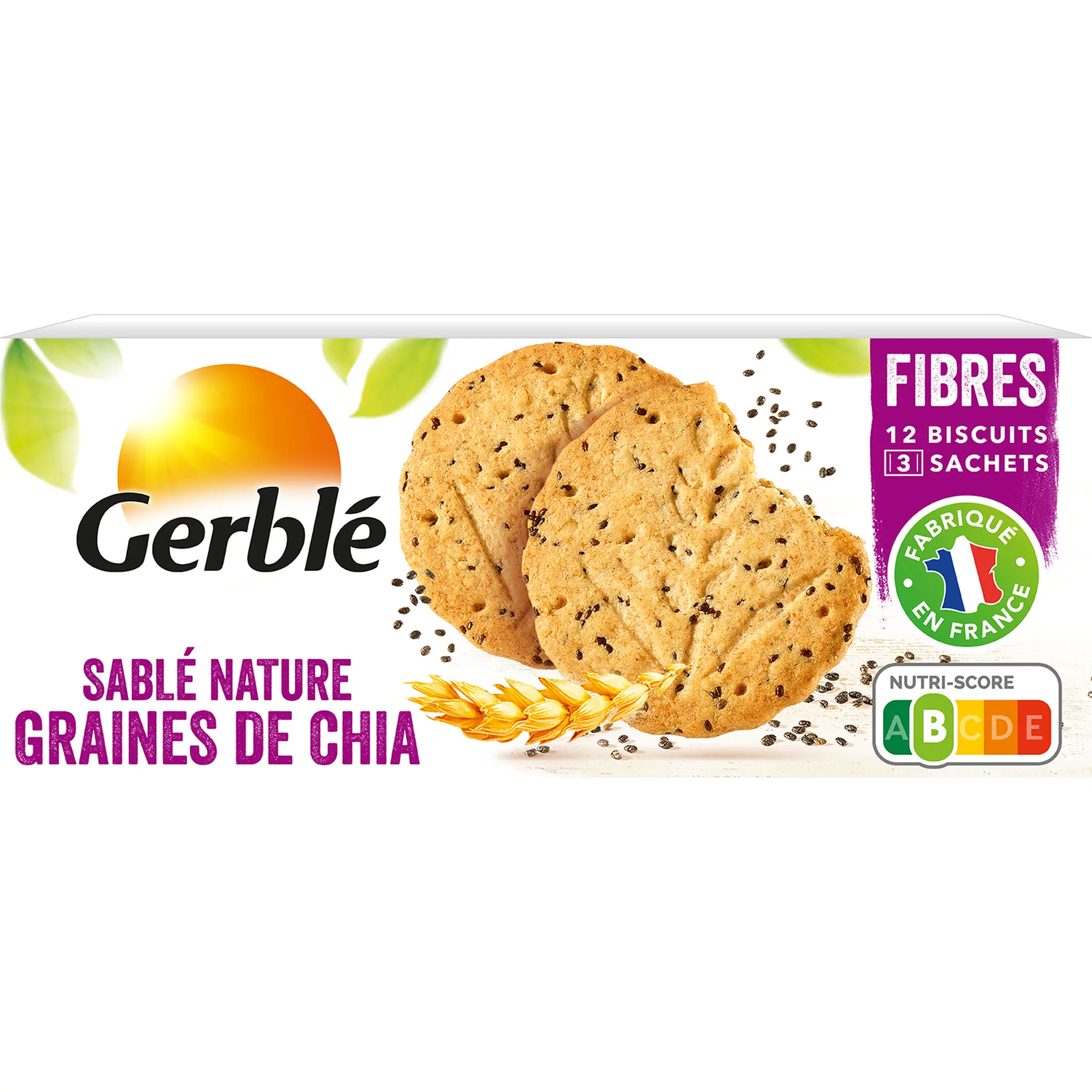 GERBLE Biscuits sablés nature graines de chia ss huile de palme, sachets fraîcheur