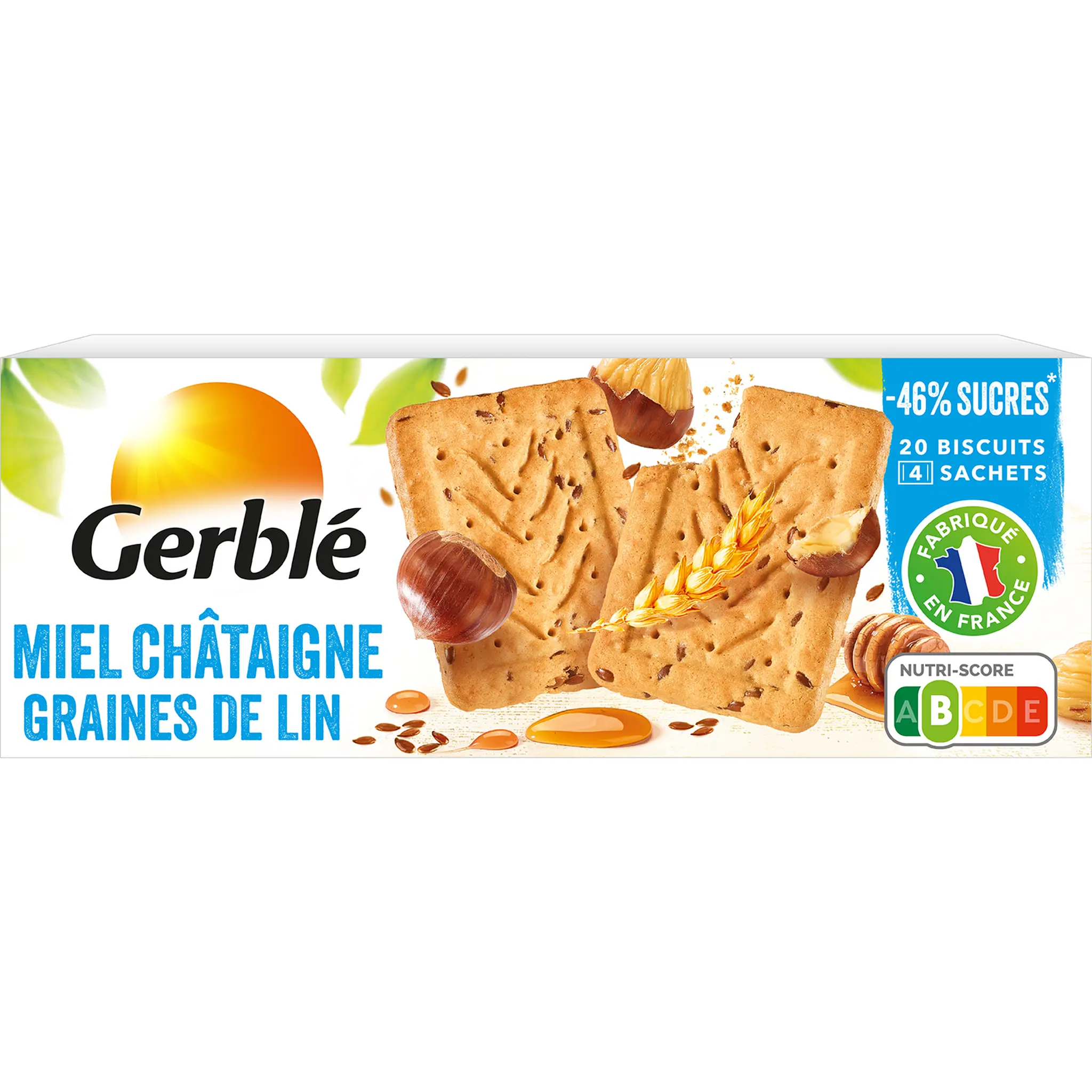 GERBLE Biscuits miel châtaigne et graines de lin sachets fraîcheur