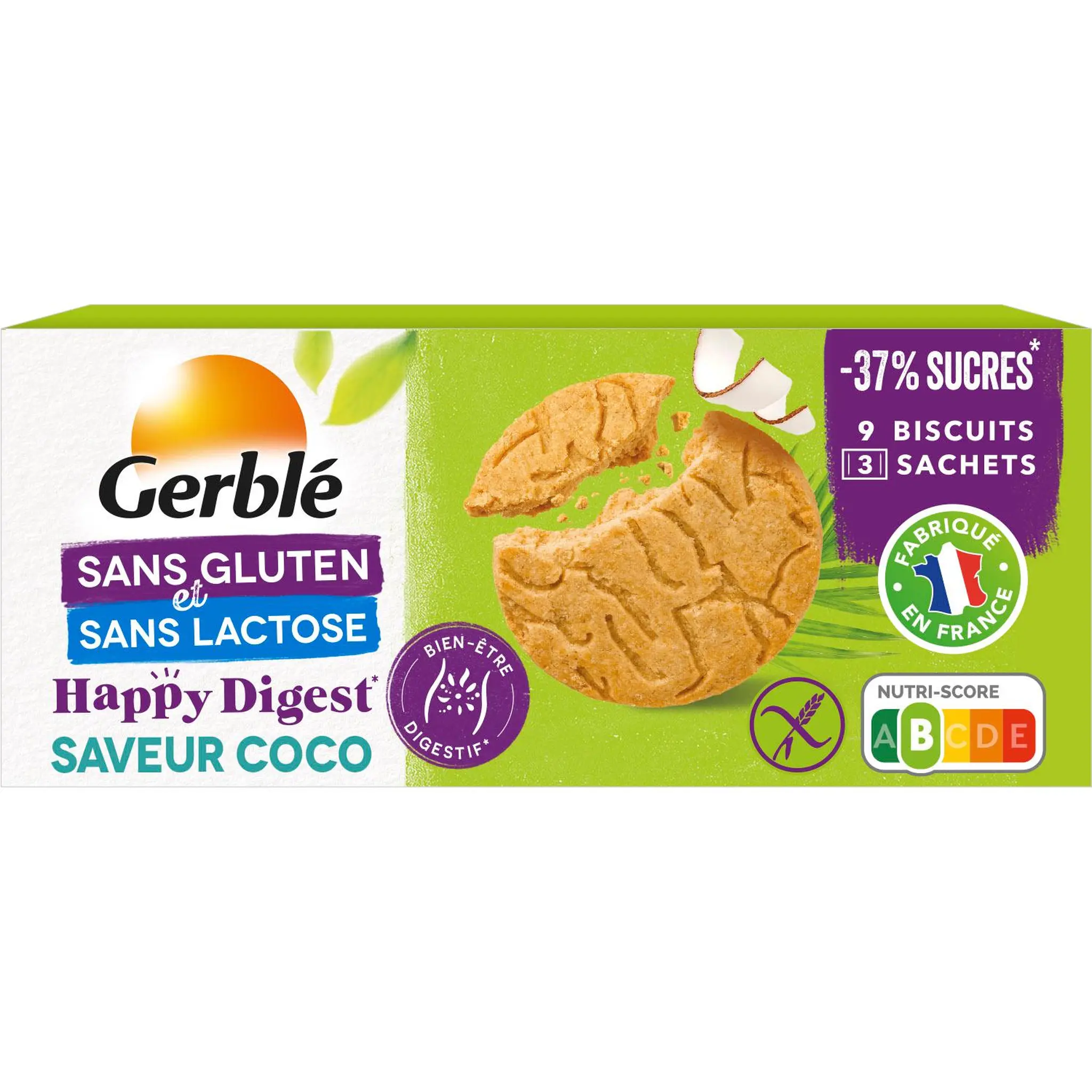 GERBLE Happy Digest biscuits saveur coco sans gluten et lactose