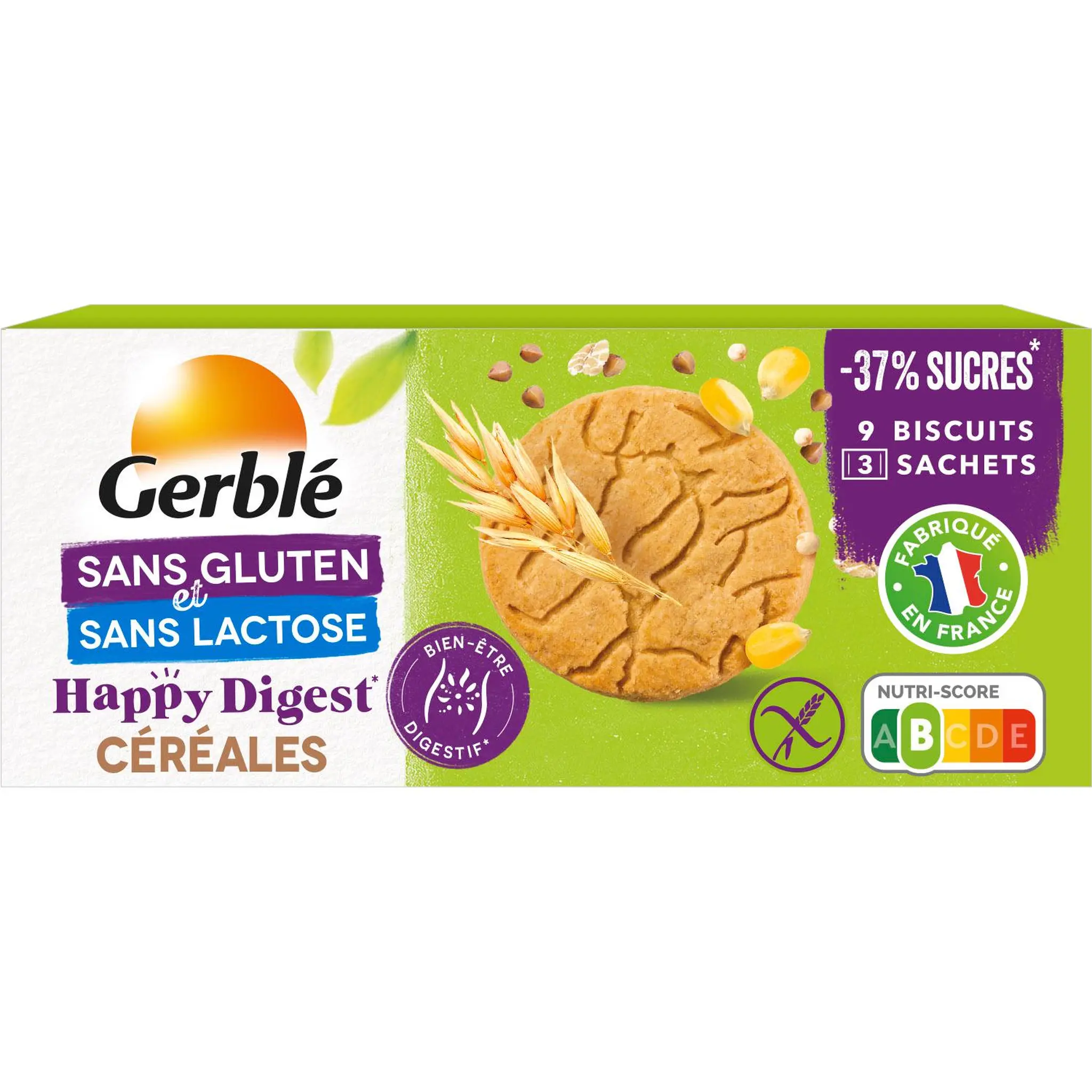 GERBLE Biscuits Happy Digest aux céréales sans gluten sans lactose