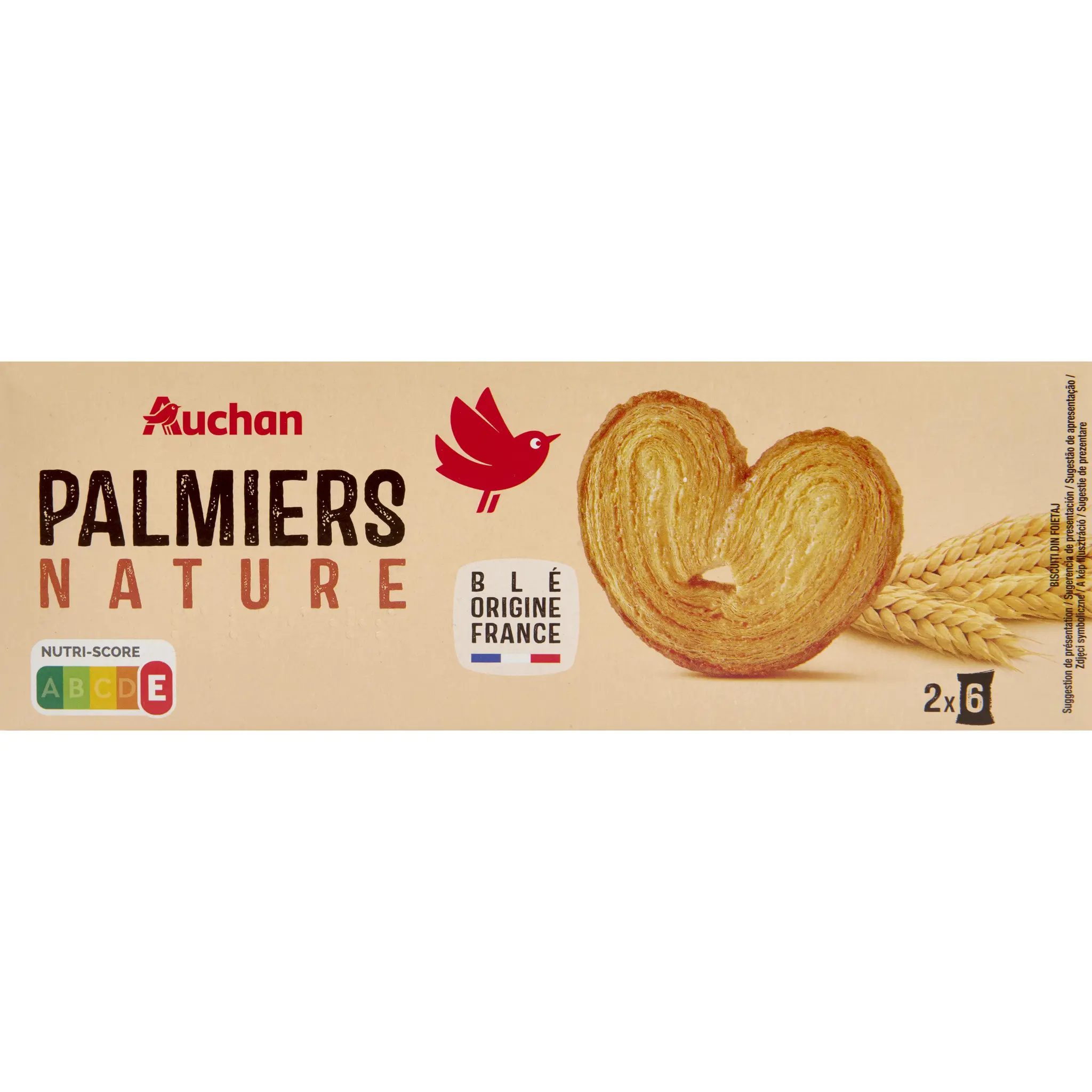 AUCHAN Palmiers nature biscuits feuilletés sachets fraîcheur