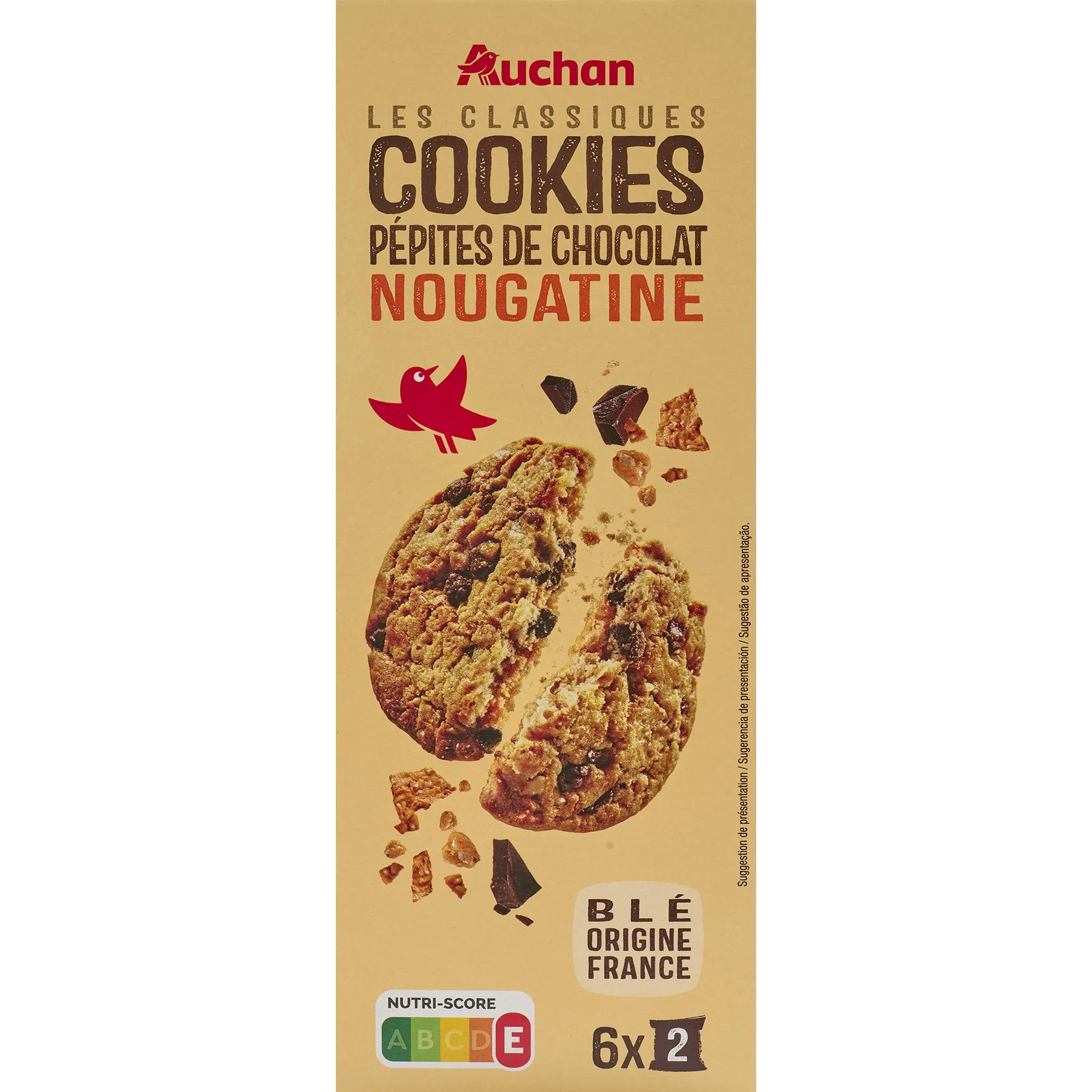 AUCHAN Cookies pépites de chocolat et nougatine
