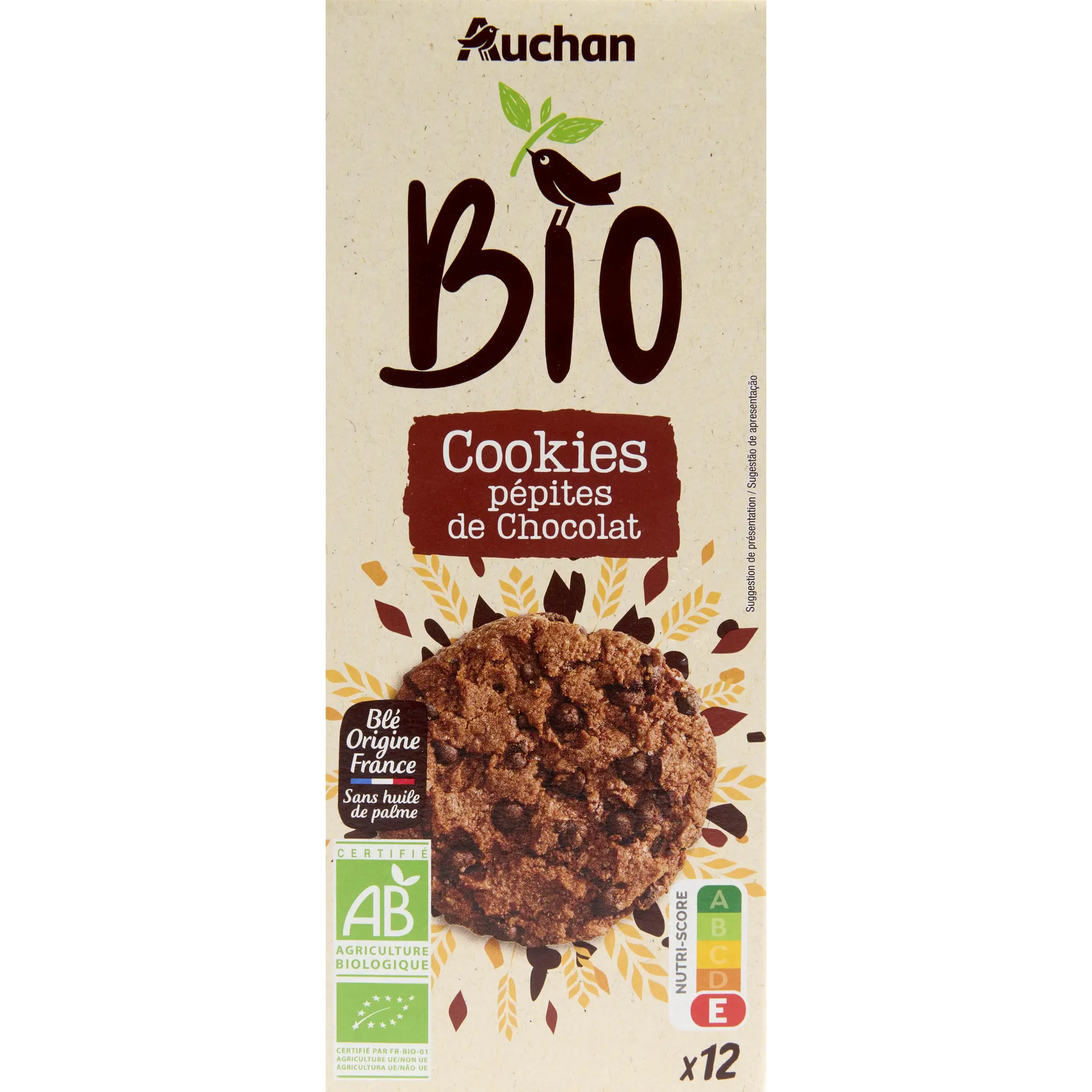 AUCHAN BIO Cookies aux pépites de chocolat