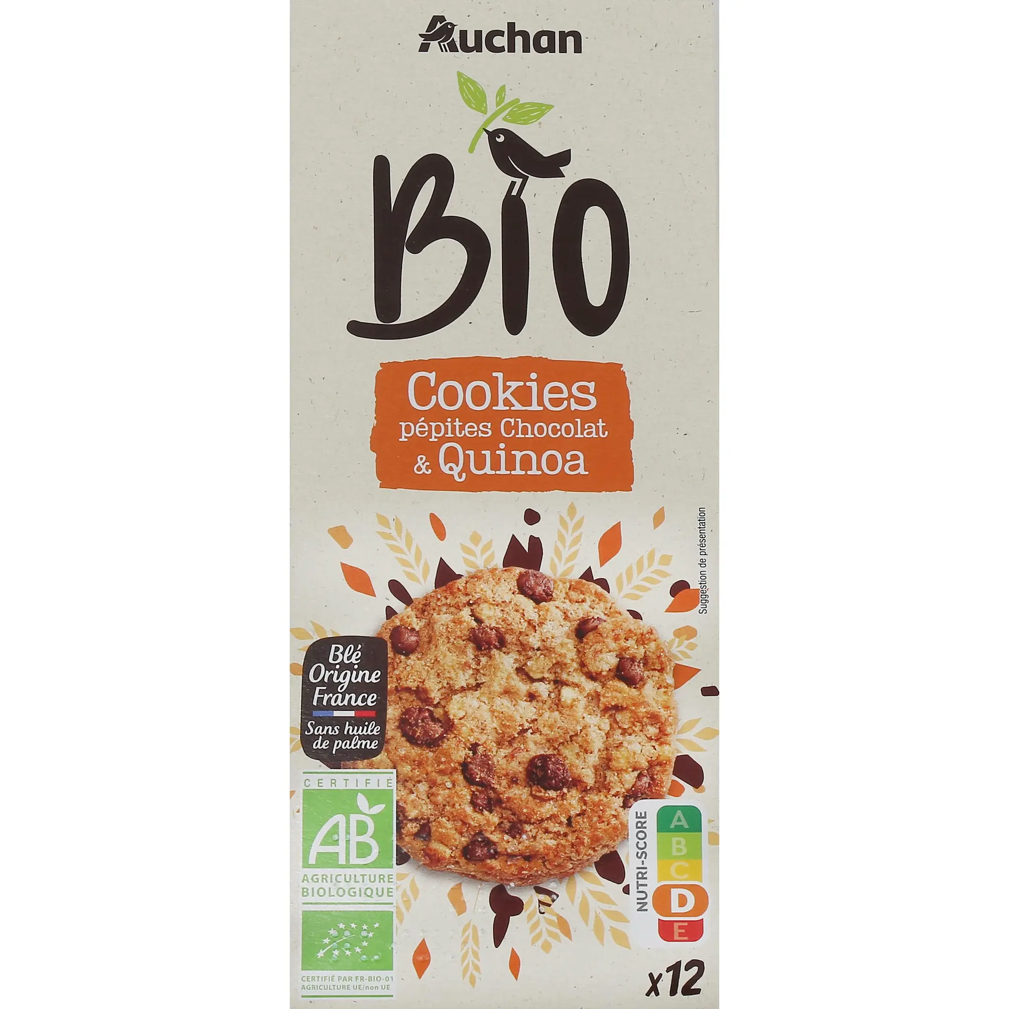 AUCHAN BIO Cookies pépites de chocolat et quinoa