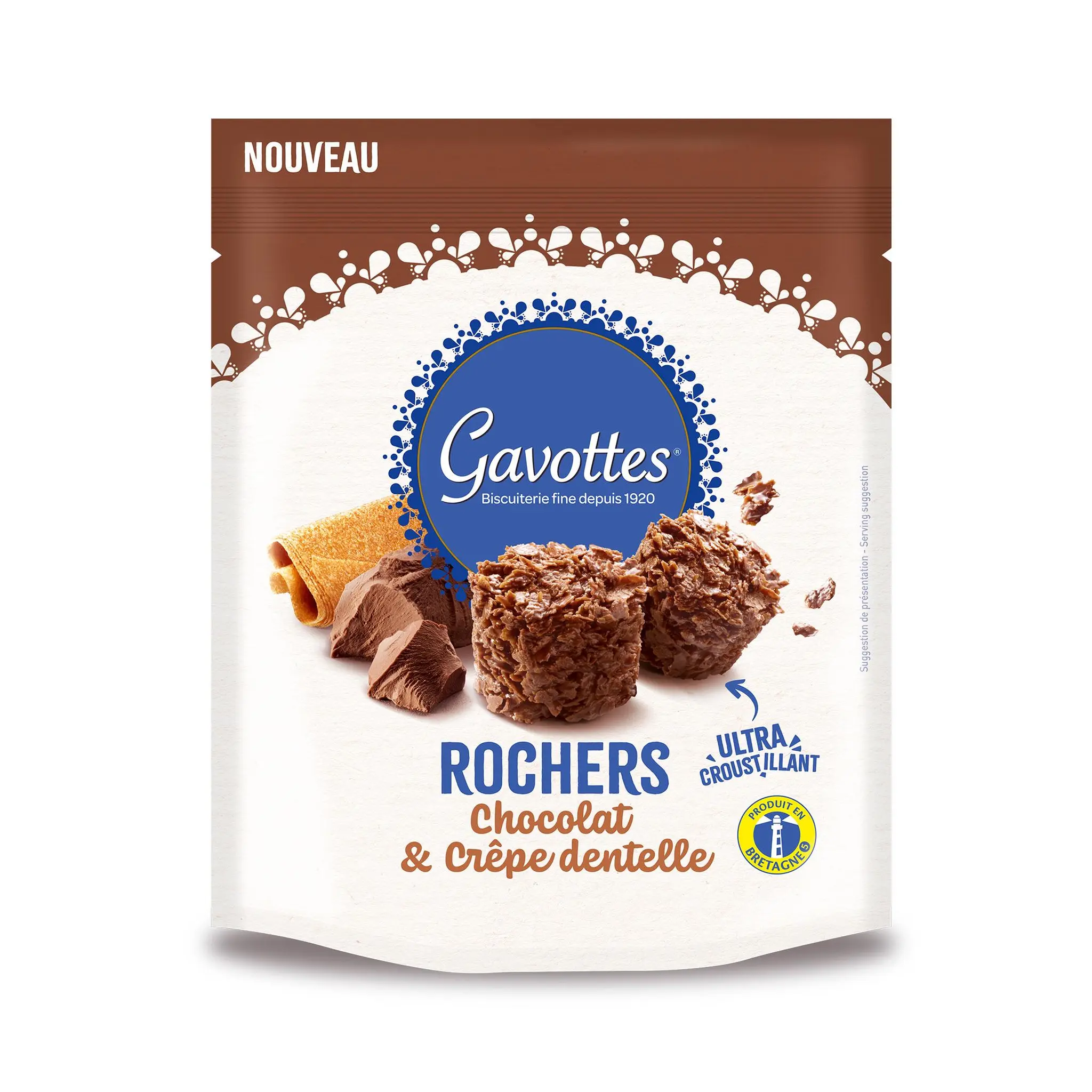 GAVOTTES Bouchées rochers au chocolat au lait et crêpe dentelle en sachet