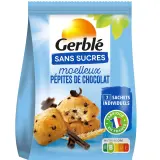 GERBLE Moelleux aux pépites de chocolat sans sucres ajoutés sachets individuels