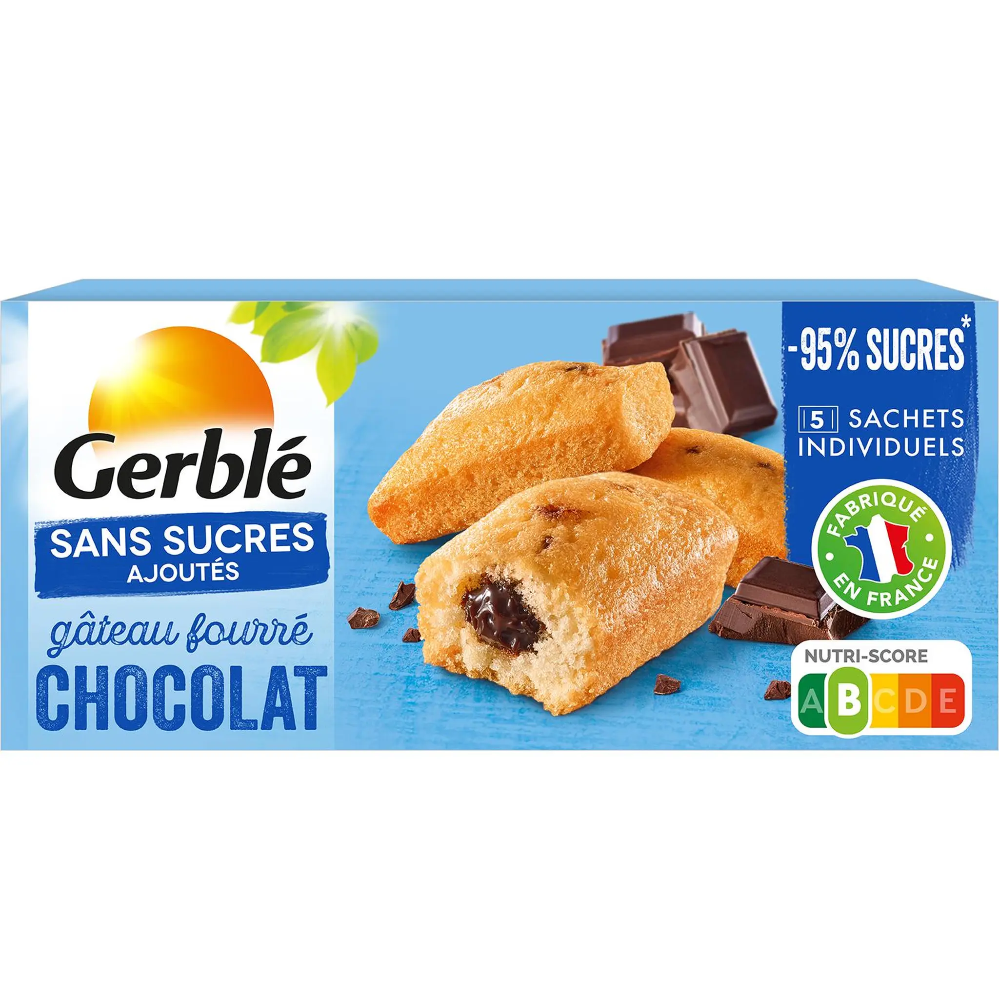 GERBLE Gâteau moelleux fourré chocolat sans sucres ajoutés