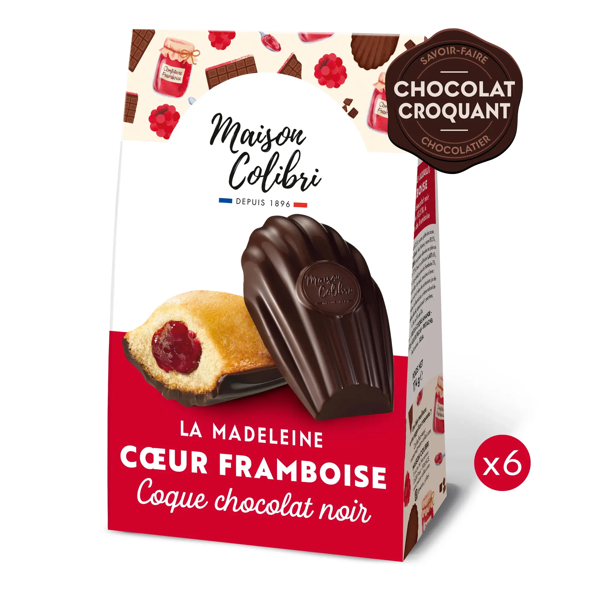 MAISON COLIBRI Madeleines coeur framboise et coque chocolat noir