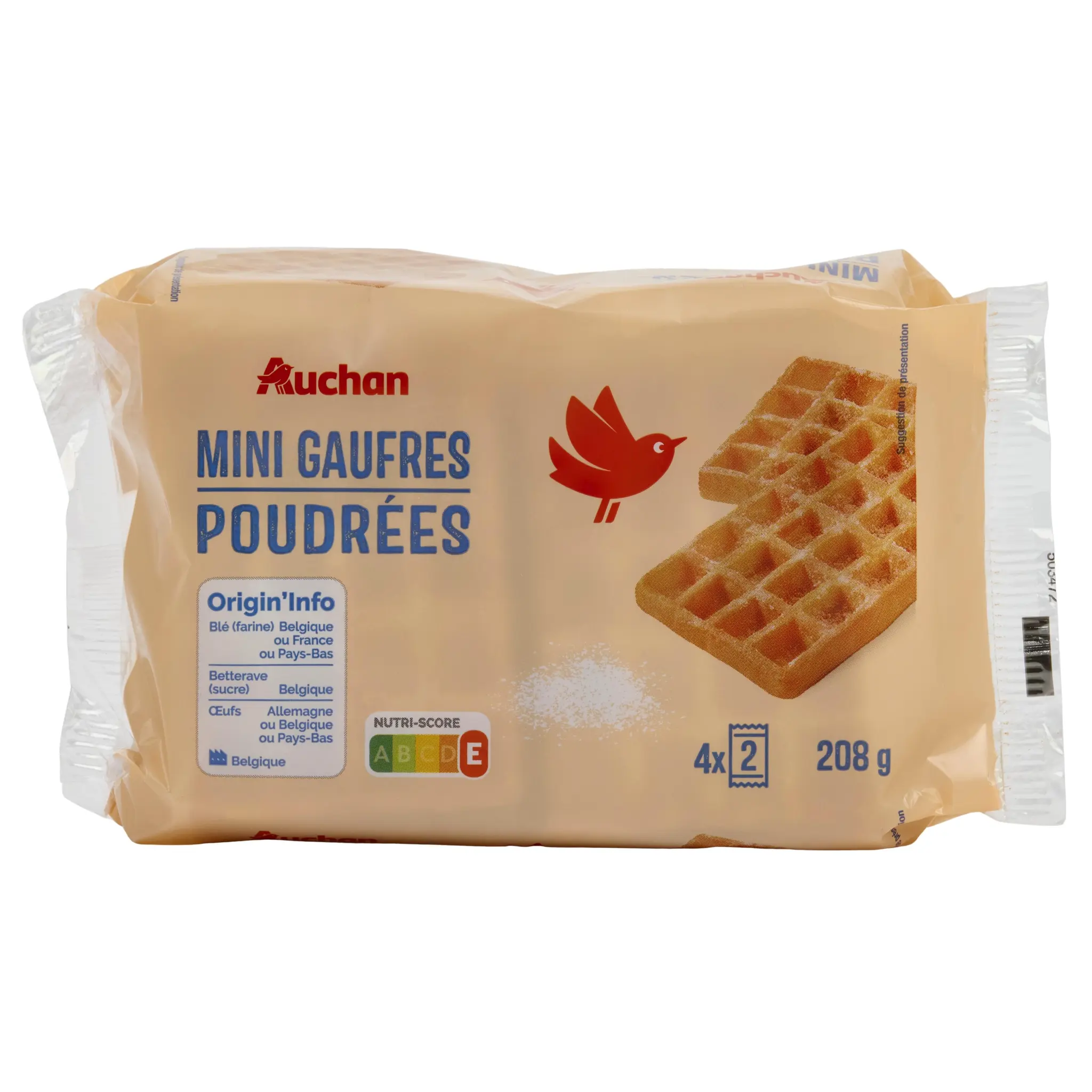 AUCHAN Mini gaufres poudrées au sucre glace