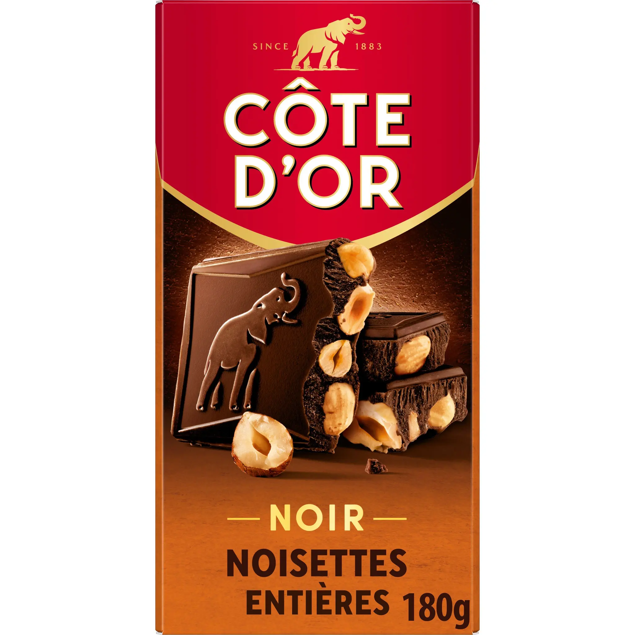 COTE D'OR Tablette de chocolat noir et noisettes entières