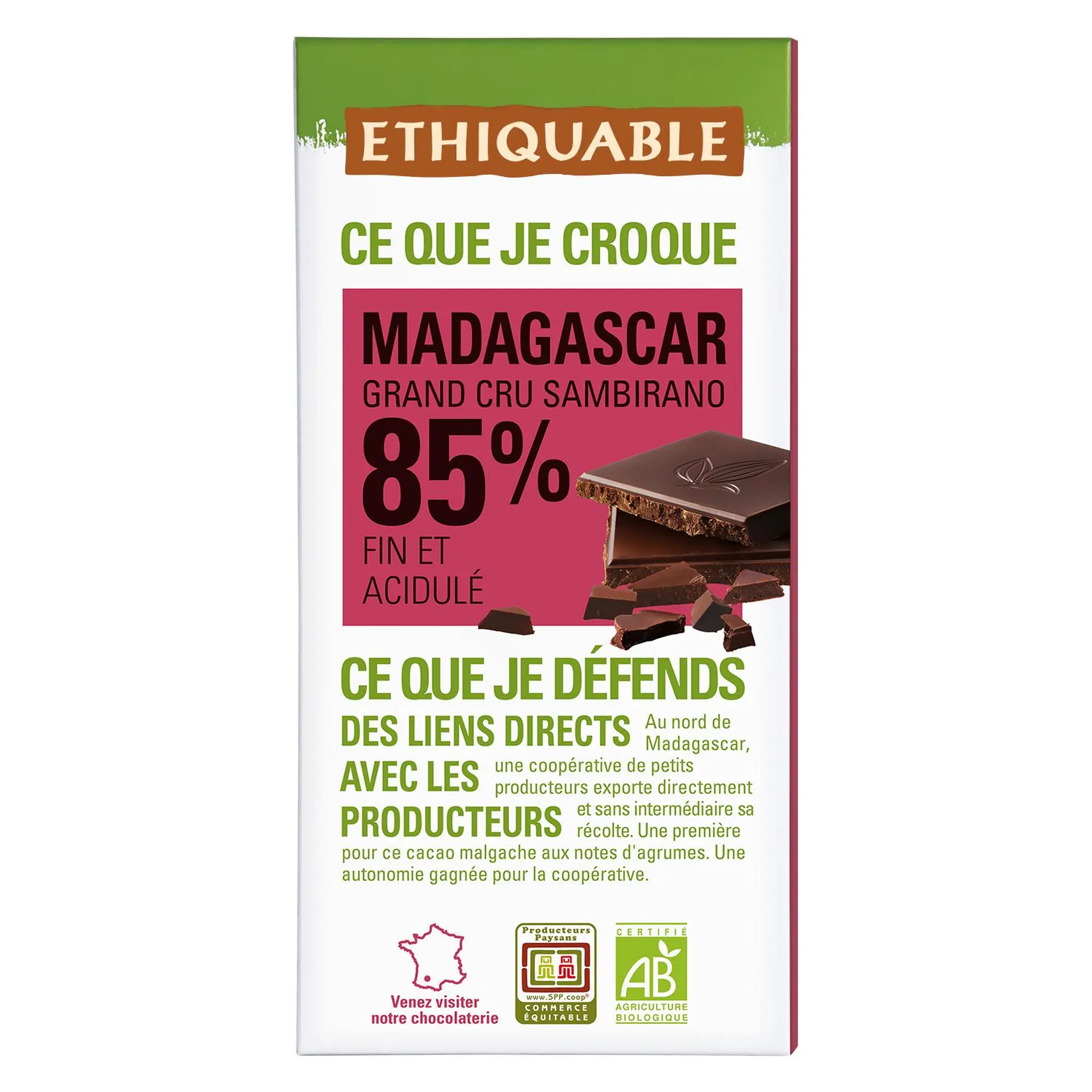 ETHIQUABLE Tablette de chocolat noir 85% bio de Madagascar