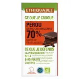 ETHIQUABLE Tablette de chocolat noir bio 70% cacao Pérou grand cru