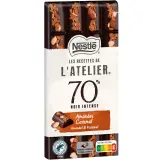 NESTLE Les Recettes de l'Atelier Tablette de chocolat noir 70% aux amandes et caramel