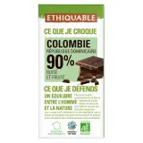 ETHIQUABLE Tablette de chocolat noir bio Nicaragua 90% cacao boisé et fruité