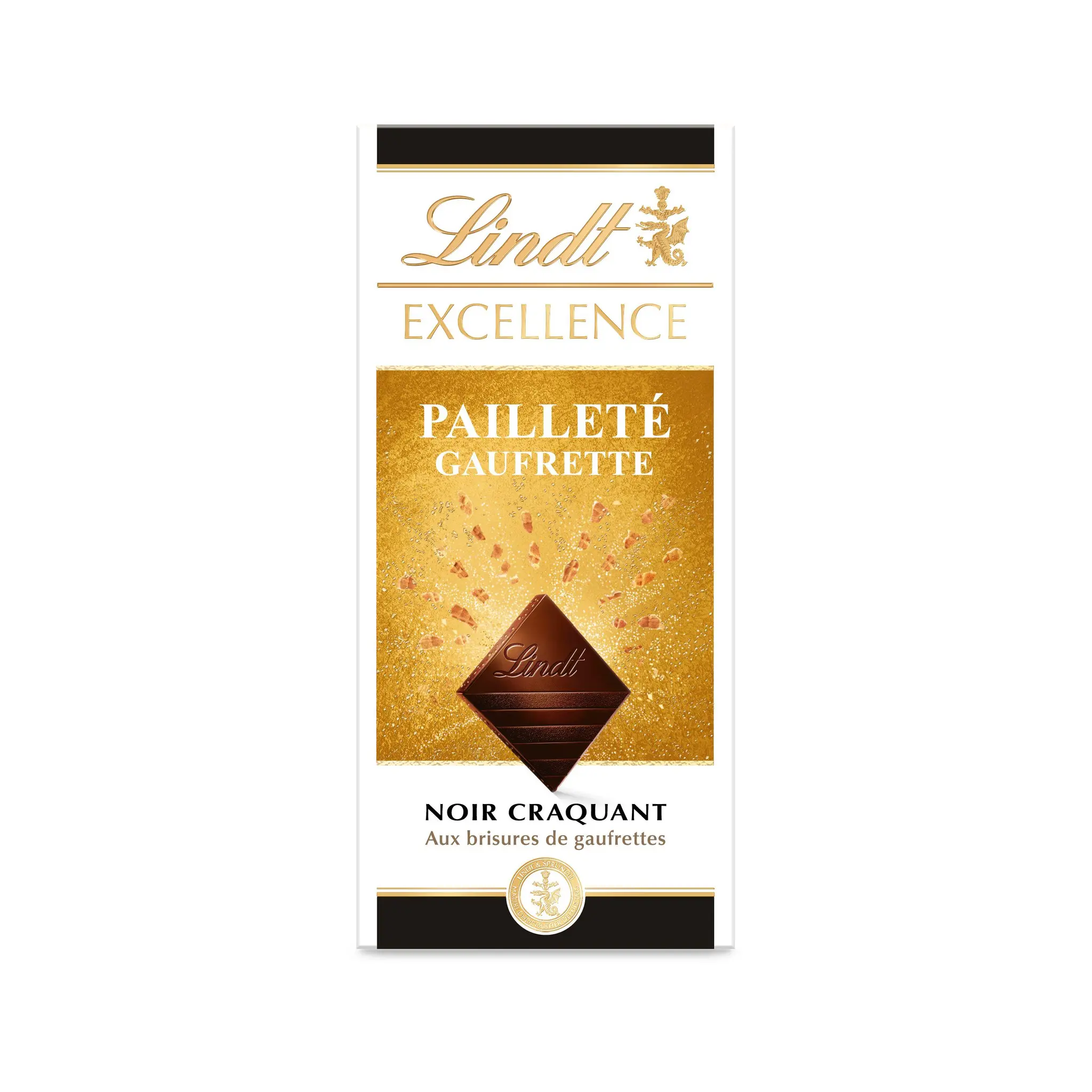 LINDT Excellence Tablette de chocolat noir pailleté et gaufrette