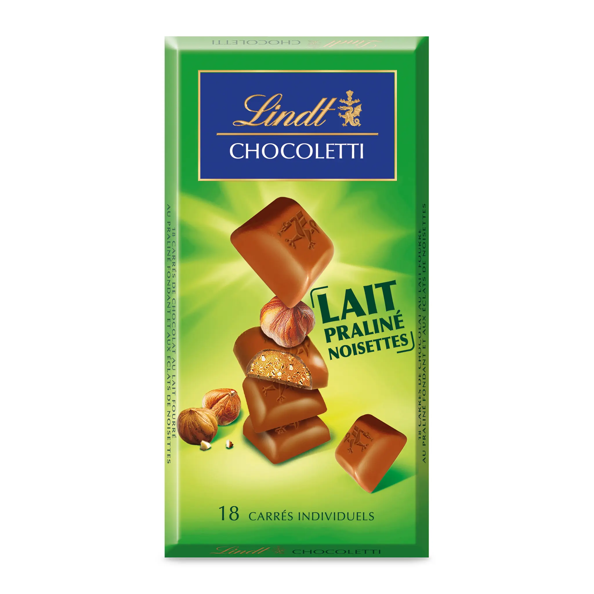 LINDT Chocoletti Carré de chocolat au lait praliné noisettes