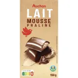 AUCHAN CULTIVONS LE BON Tablette de chocolat au lait fourrée mousse praliné