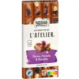 NESTLE Les Recettes de l'Atelier Tablette de chocolat au lait raisins amandes et noisettes
