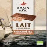 GRAIN DE SAIL Tablette de chocolat au lait cacahuètes caramel fleur de sel bio