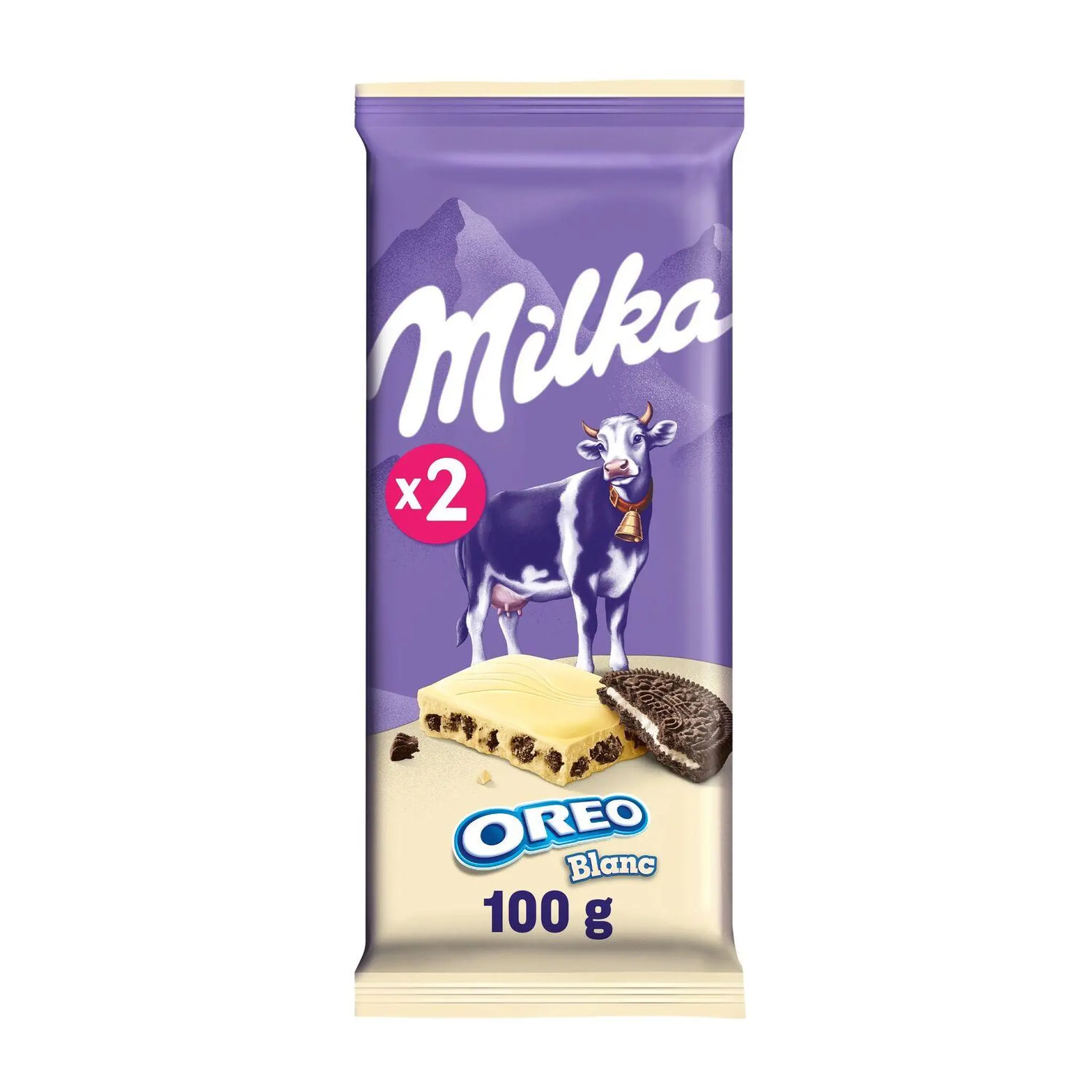 MILKA Oréo Tablette de chocolat blanc vanille et morceaux de biscuits cacaotés