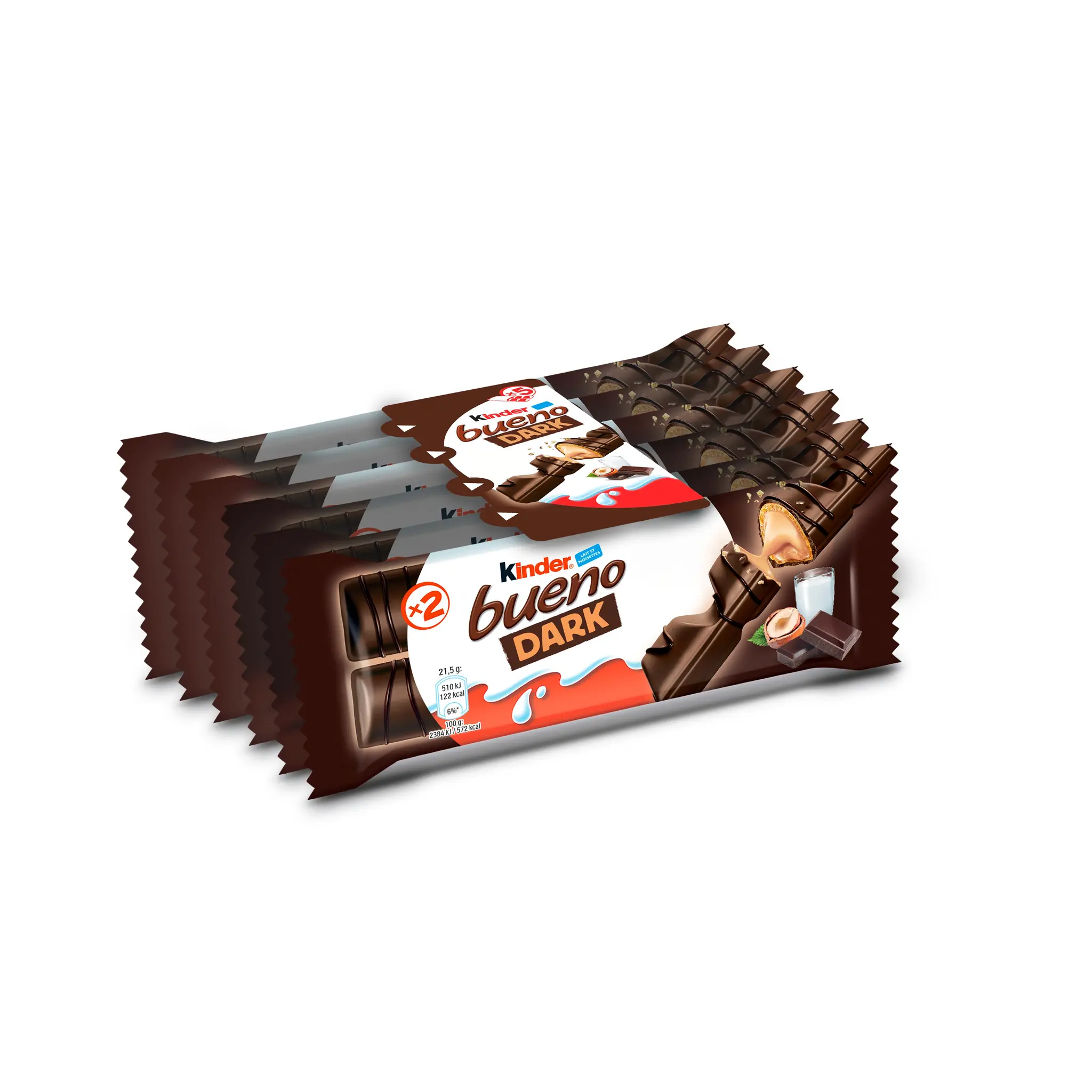KINDER Bueno barres de chocolat noir fourrées au lait et aux noisettes