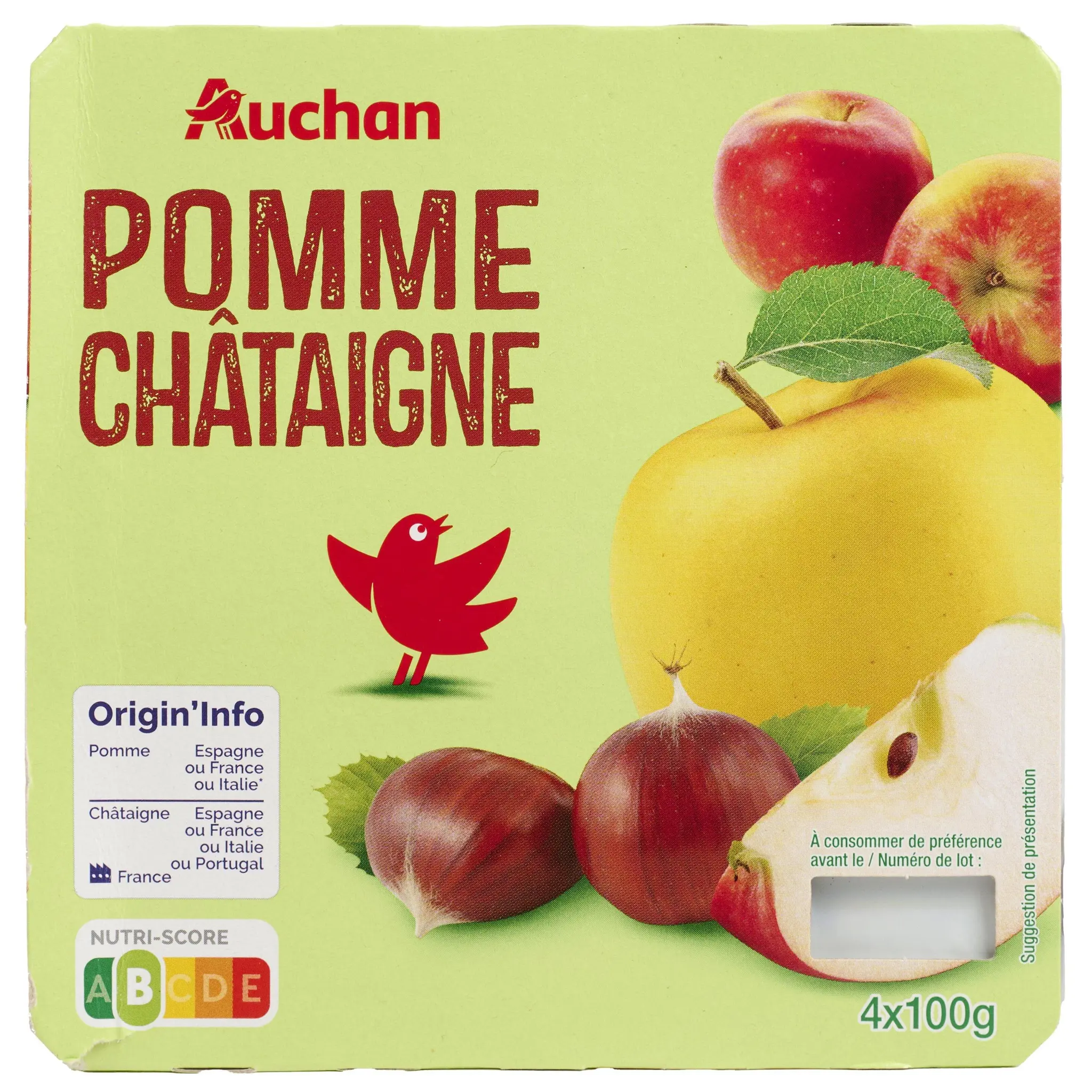 AUCHAN Coupelles purée de pomme châtaigne