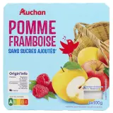 AUCHAN Coupelles purée de pomme framboise sans sucres ajoutés