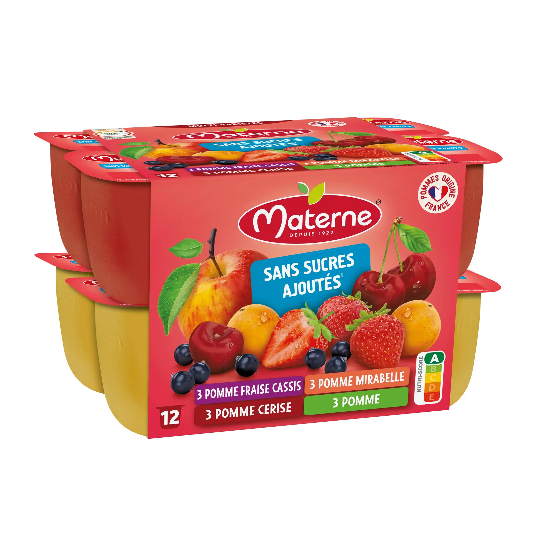 MATERNE Coupelles pomme mirabelle fruits rouges sans sucres ajoutés