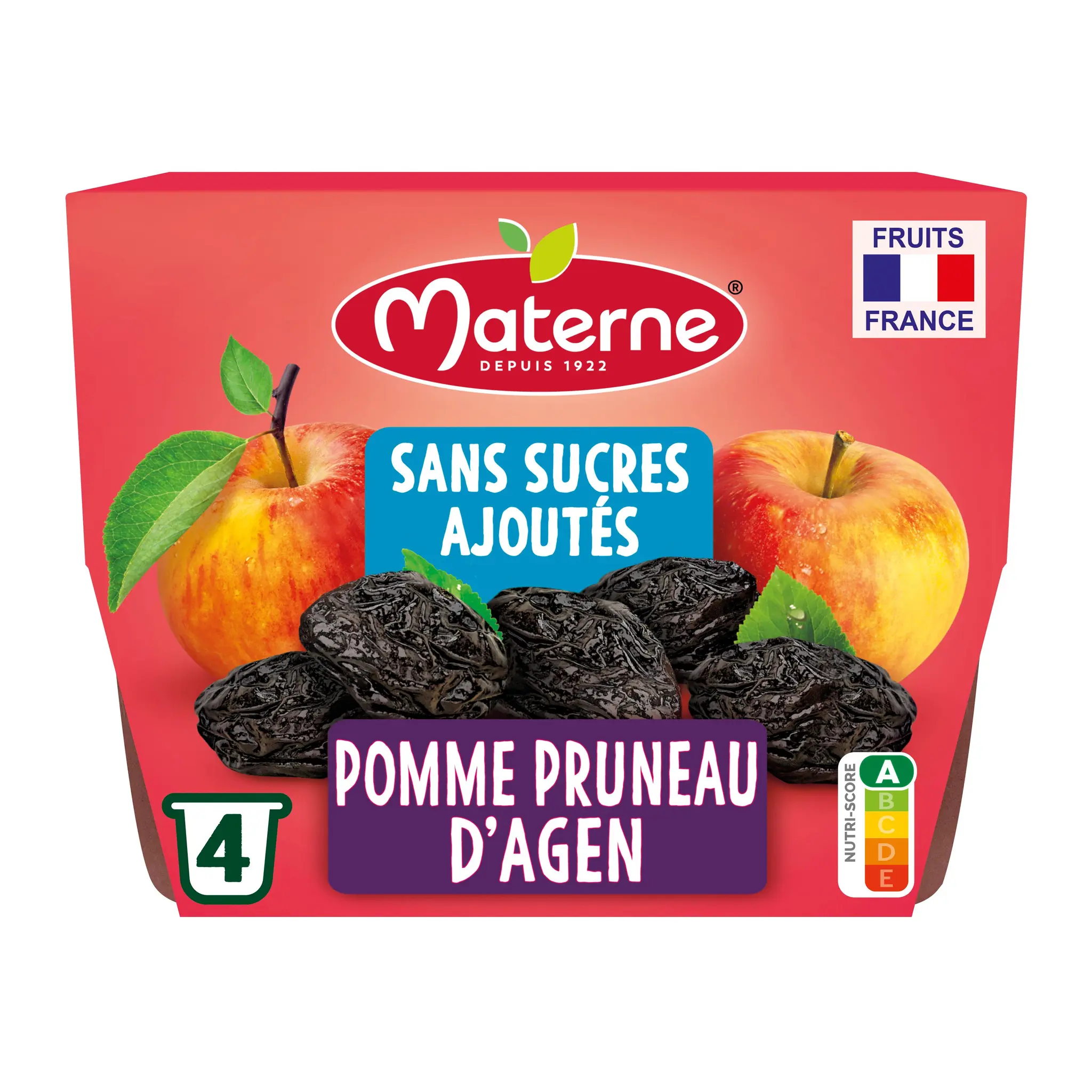 MATERNE Coupelles pomme pruneaux sans sucres ajoutés