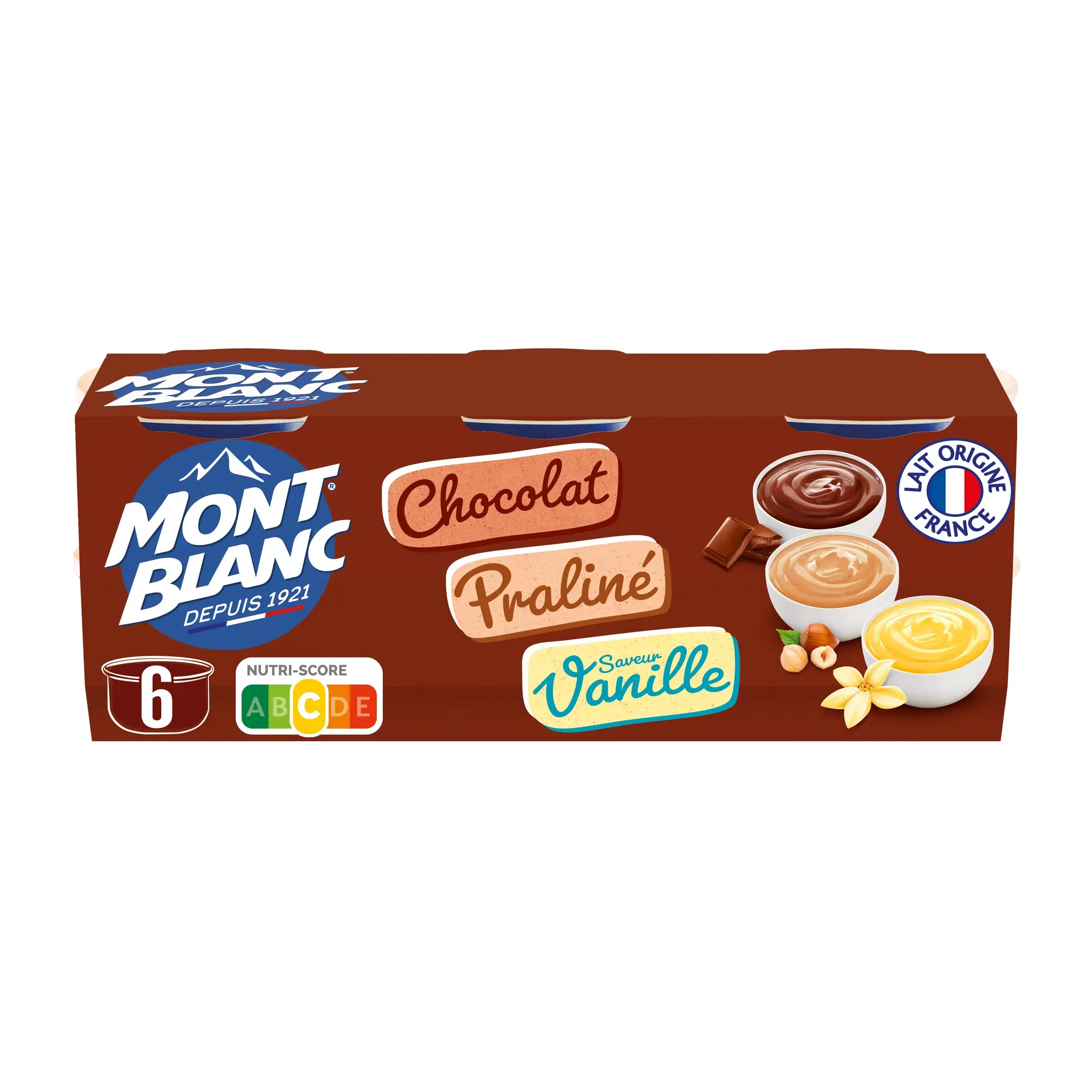 MONT BLANC Assortiment crème dessert chocolat vanille et praliné