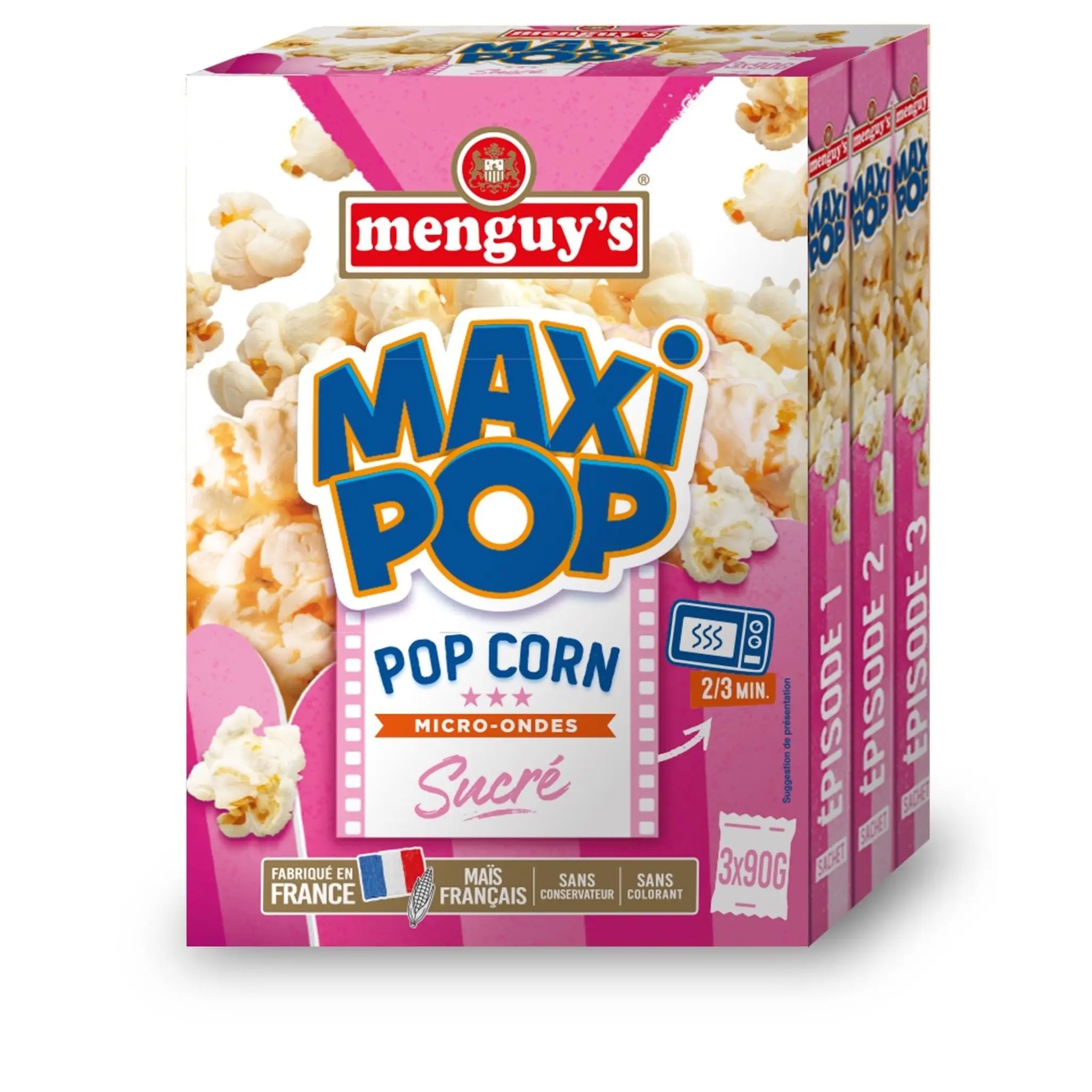 MENGUY'S Maxi pop corn goût sucré micro-ondable 2-3 min sans OGM