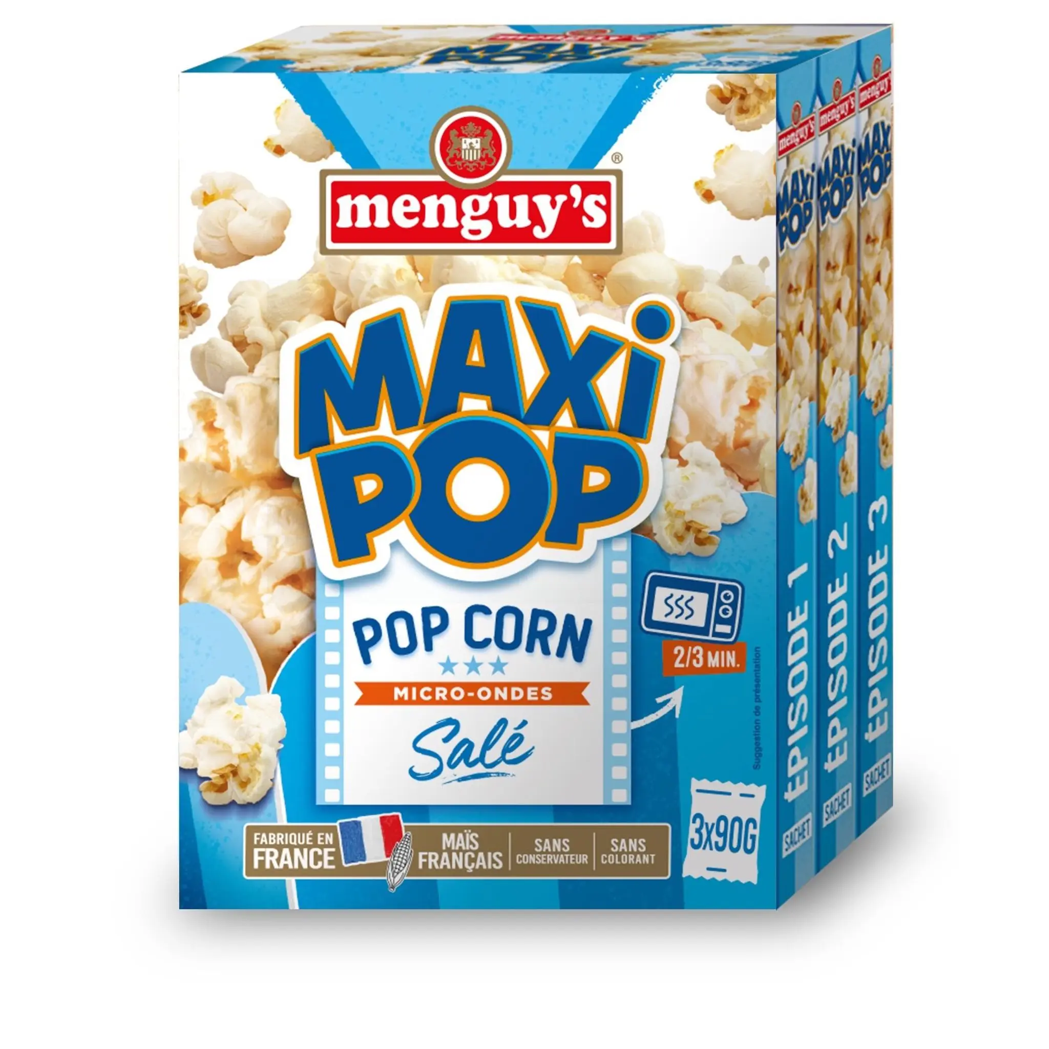 MENGUY'S Maxi pop corn goût salé micro-ondable 2-3 min sans OGM