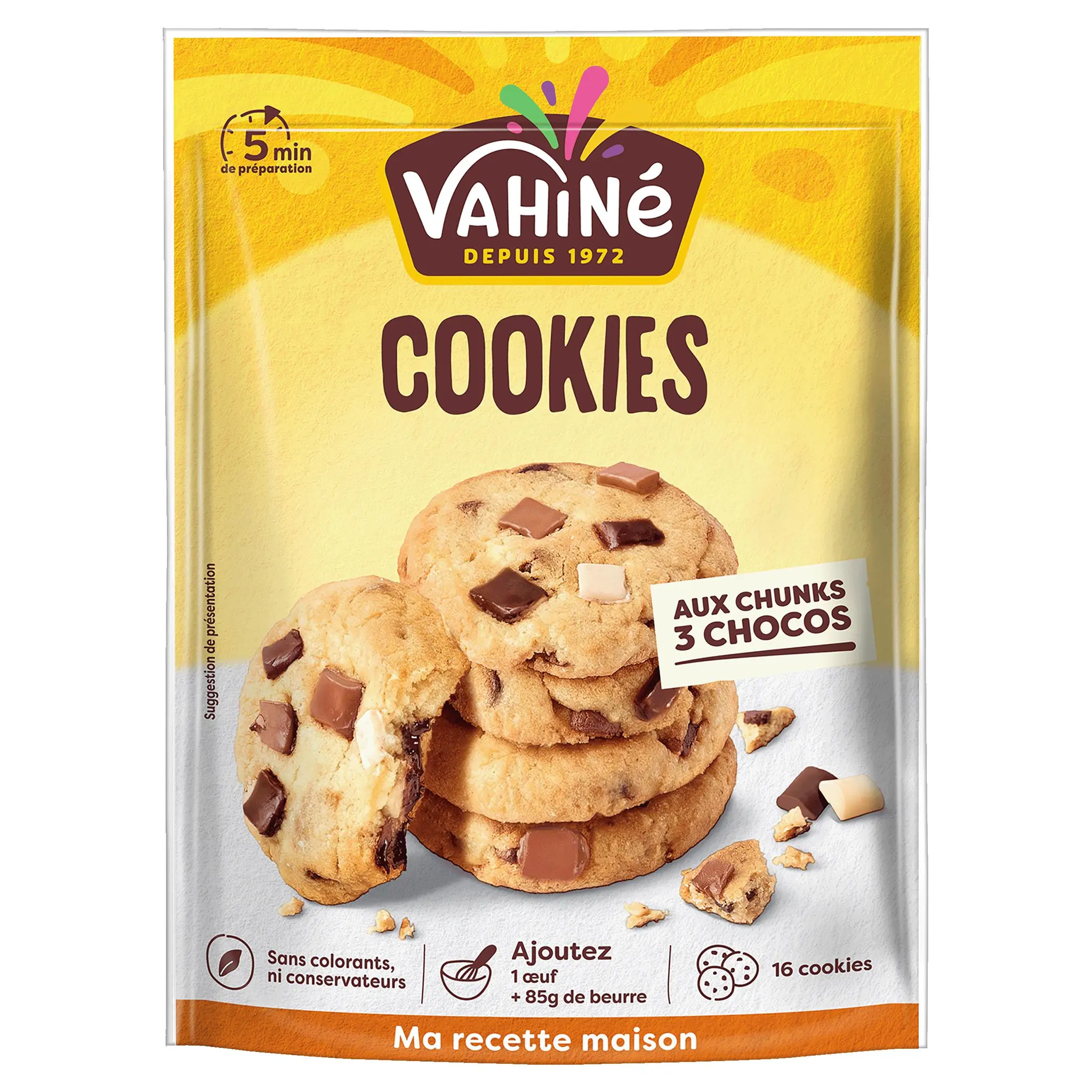 VAHINE Préparation pour cookies aux pépites chunks 3 chocolats