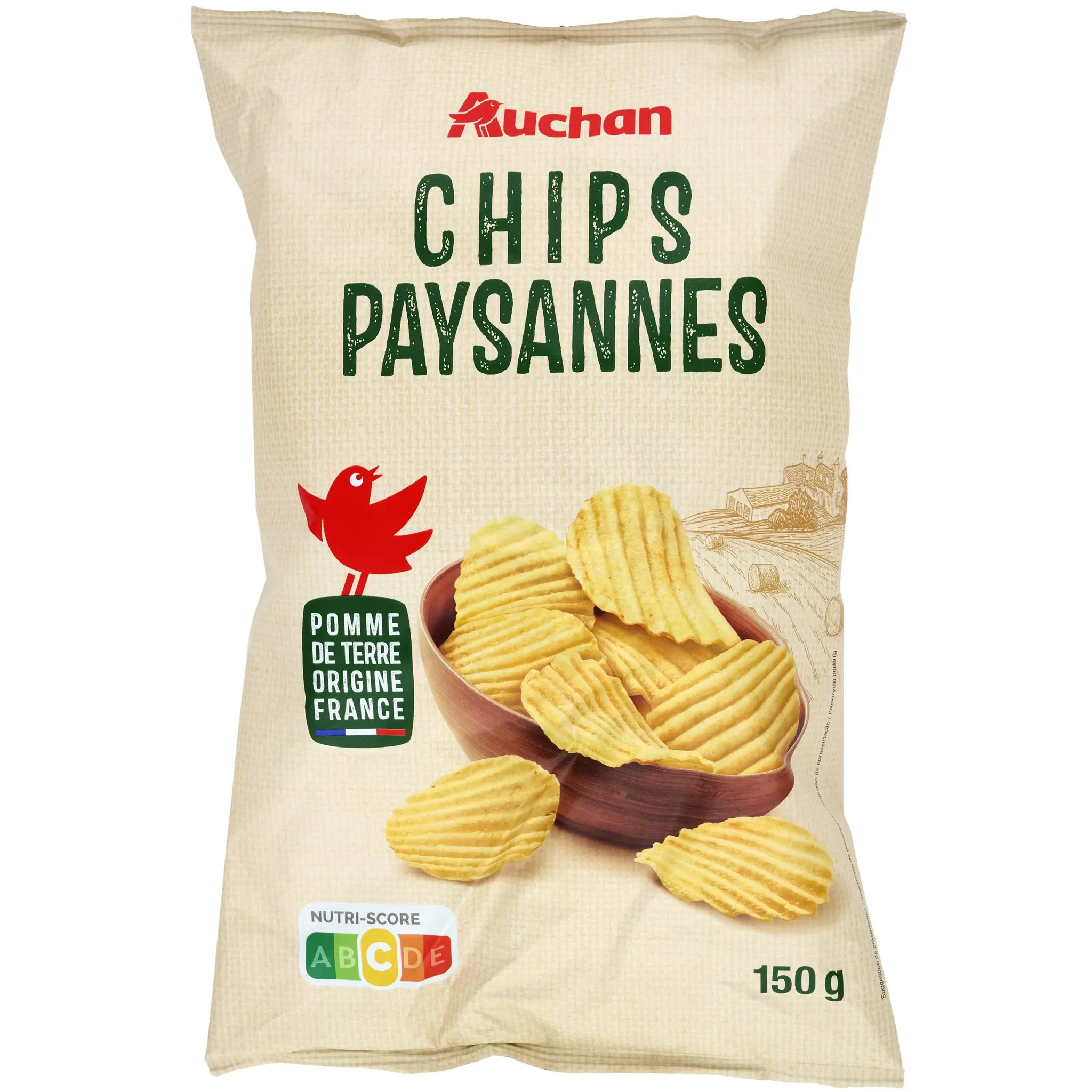 AUCHAN Chips paysannes ondulées nature