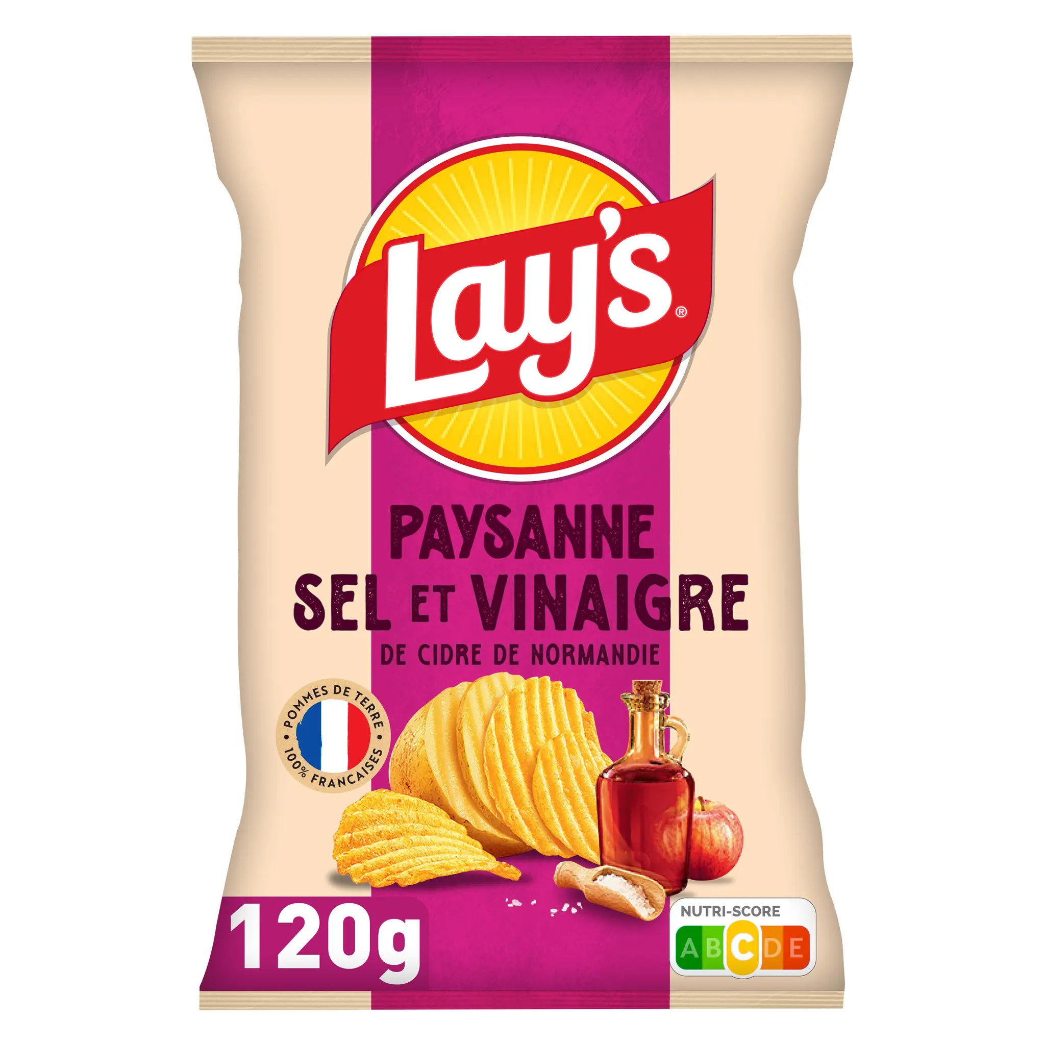 LAY'S Chips ondulées paysanne saveur sel et vinaigre de cidre de Normandie