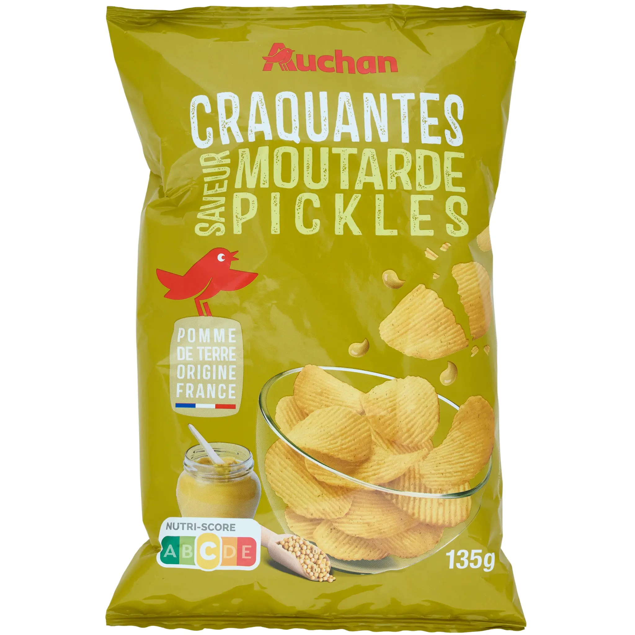 AUCHAN Chips ondulées saveur moutarde pickles