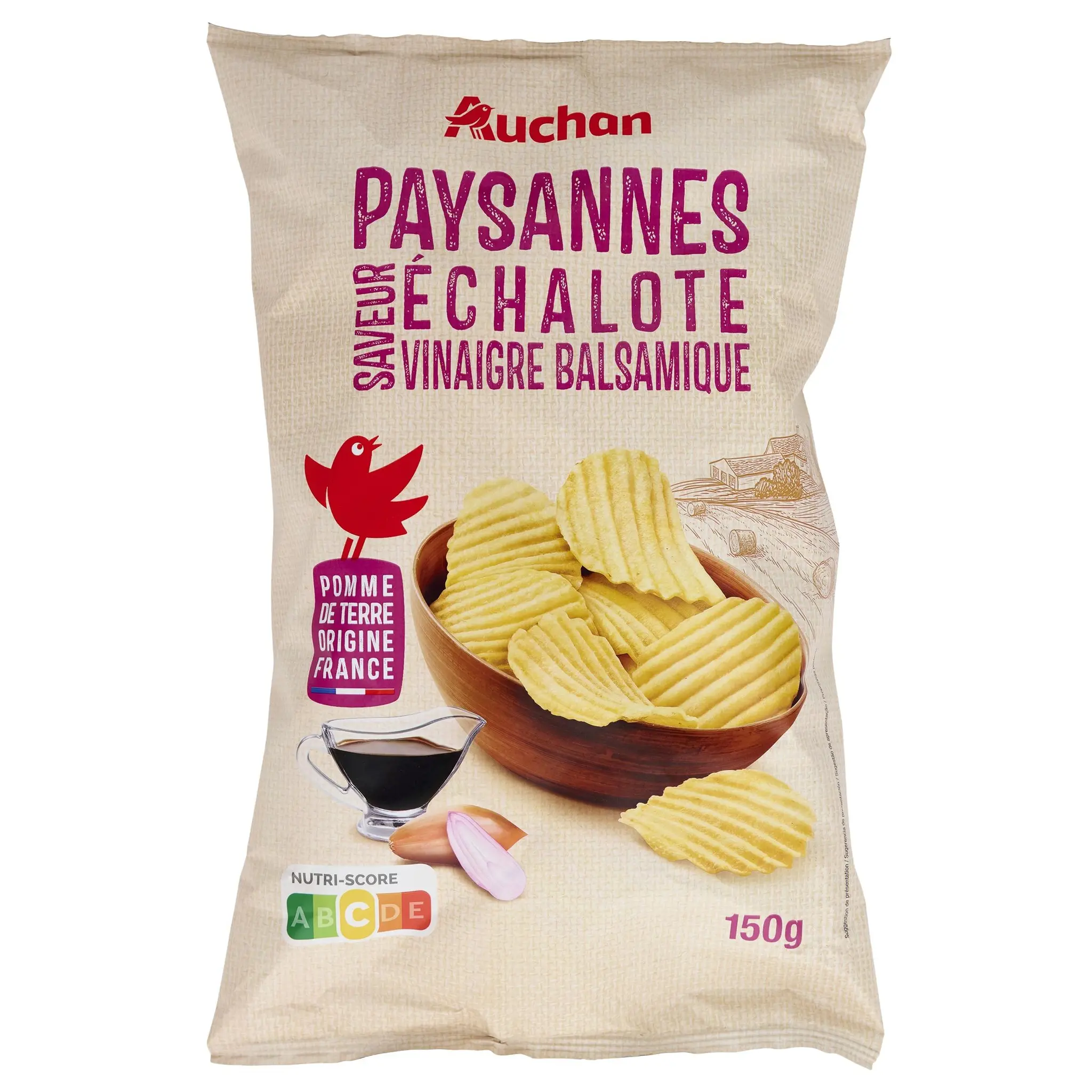 AUCHAN Chips ondulées paysannes saveur échalote vinaigre